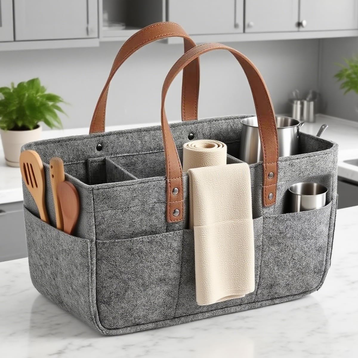 Filztasche mit Fächern, 1er - 40x27x27 cm Dunkelgrau