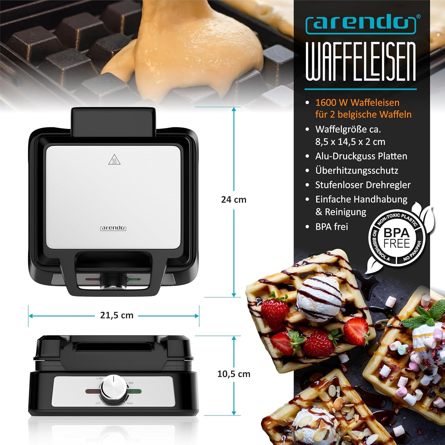 Doppel-Waffeleisen für belgische Waffeln