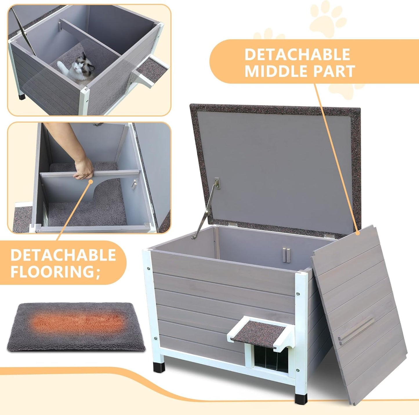 Isoliertes Outdoor-Katzenhaus mit Matte, wetterfest, Häuser mit Matte