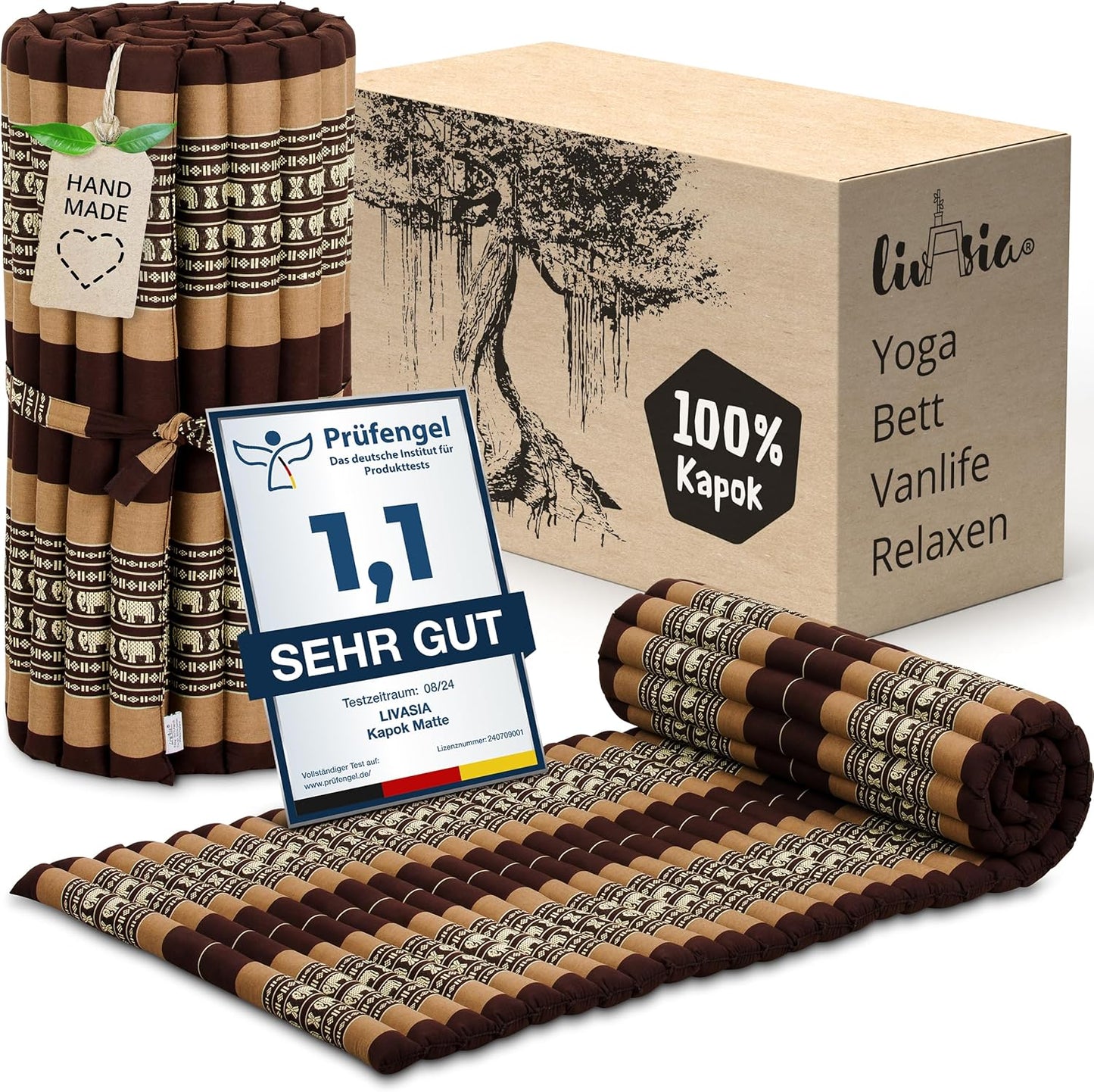 Rollmatratze 200x75 cm, M (200 x 75 cm) Braun/Elefanten