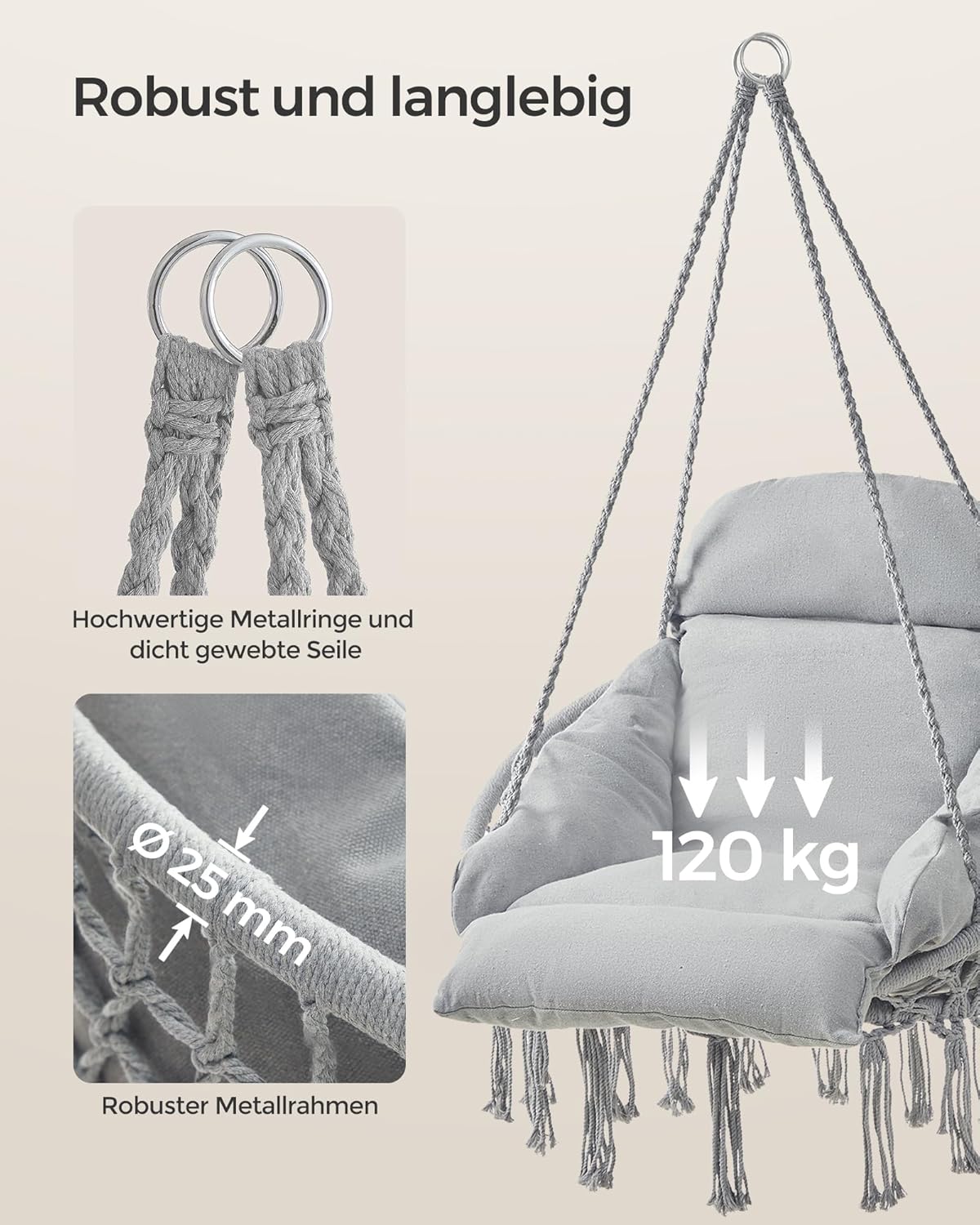 Hängesessel mit Kissen und Zubehör
