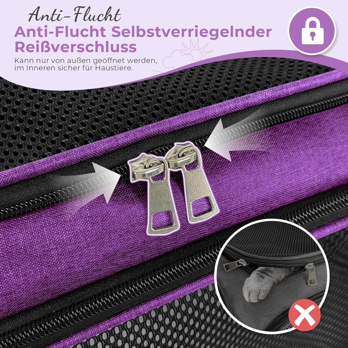Faltbare Haustier-Transporttasche, 43 x 28 x 28cm Lila