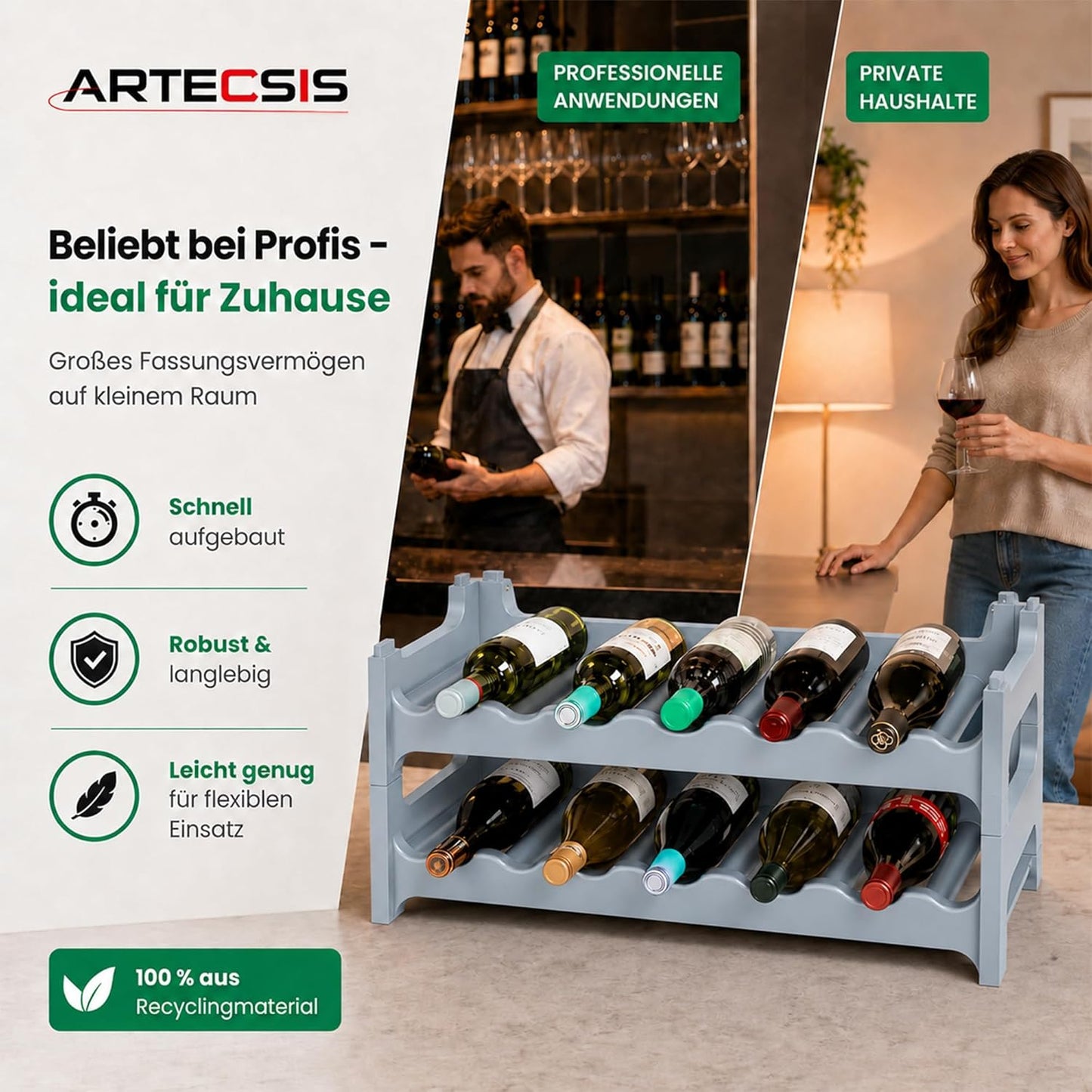 Weinregal für 12 Flaschen, Betongrau 12 Flaschen