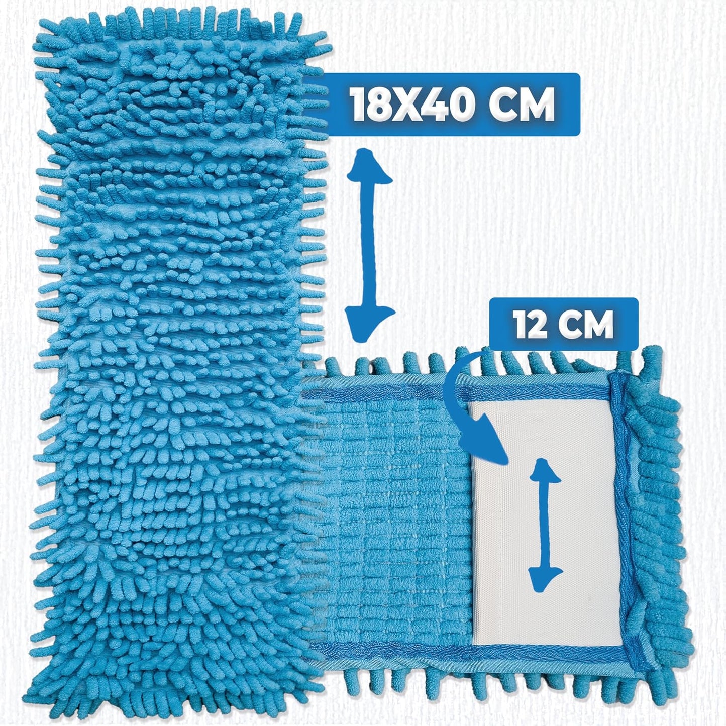 Chenille Wischmopp Ersatzbezüge (10 Stück, 40 cm), 10 Chenille Blau - 40cm