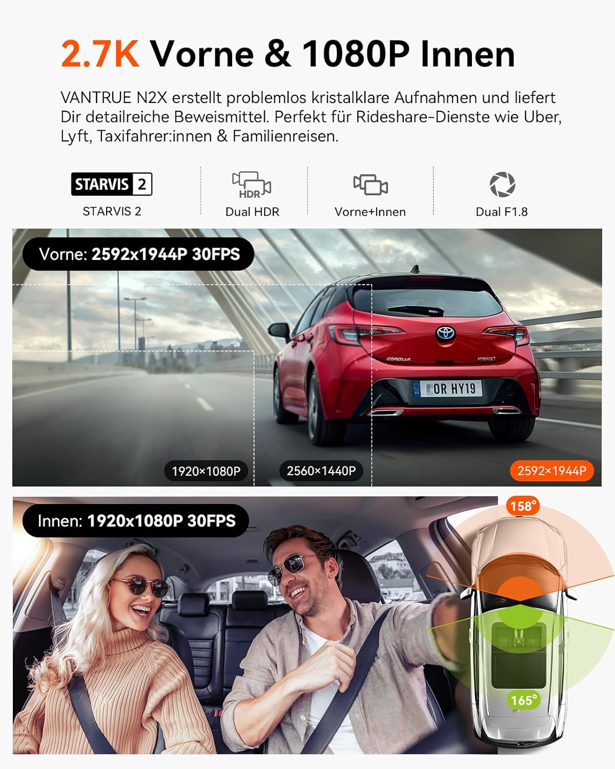 Dual-Dashcam N2X mit GPS & Sprachsteuerung, N2X