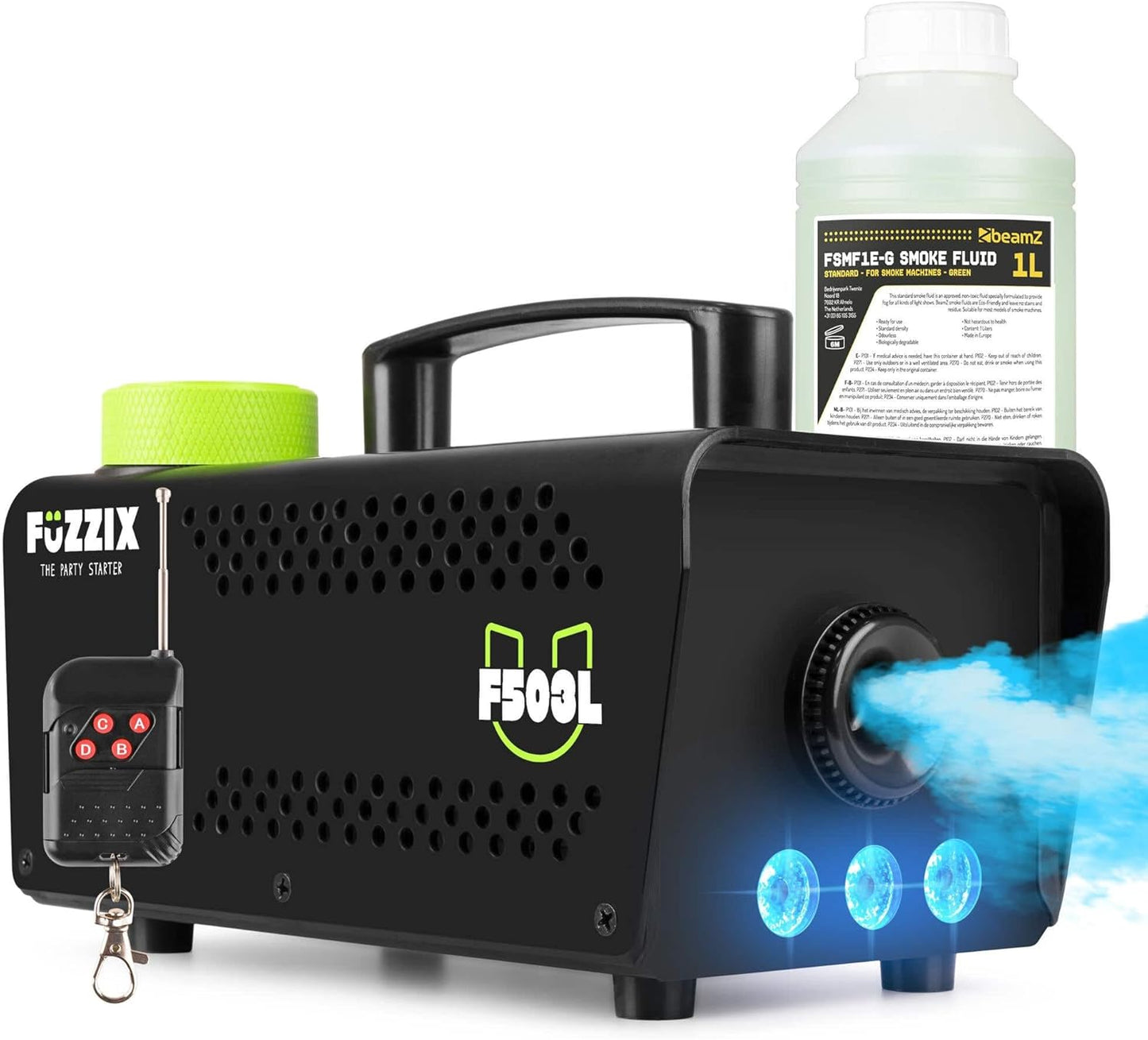 Nebelmaschine mit LED & Fernbedienung, Schwarz + 3 LED Nebelmaschine + 1L