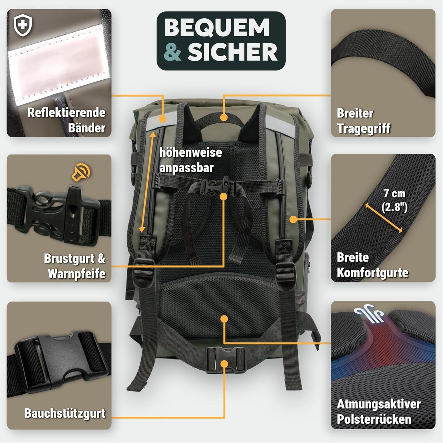 Wasserdichter Rucksack mit Rolltop, 20 Liter, 20 Liter Grün