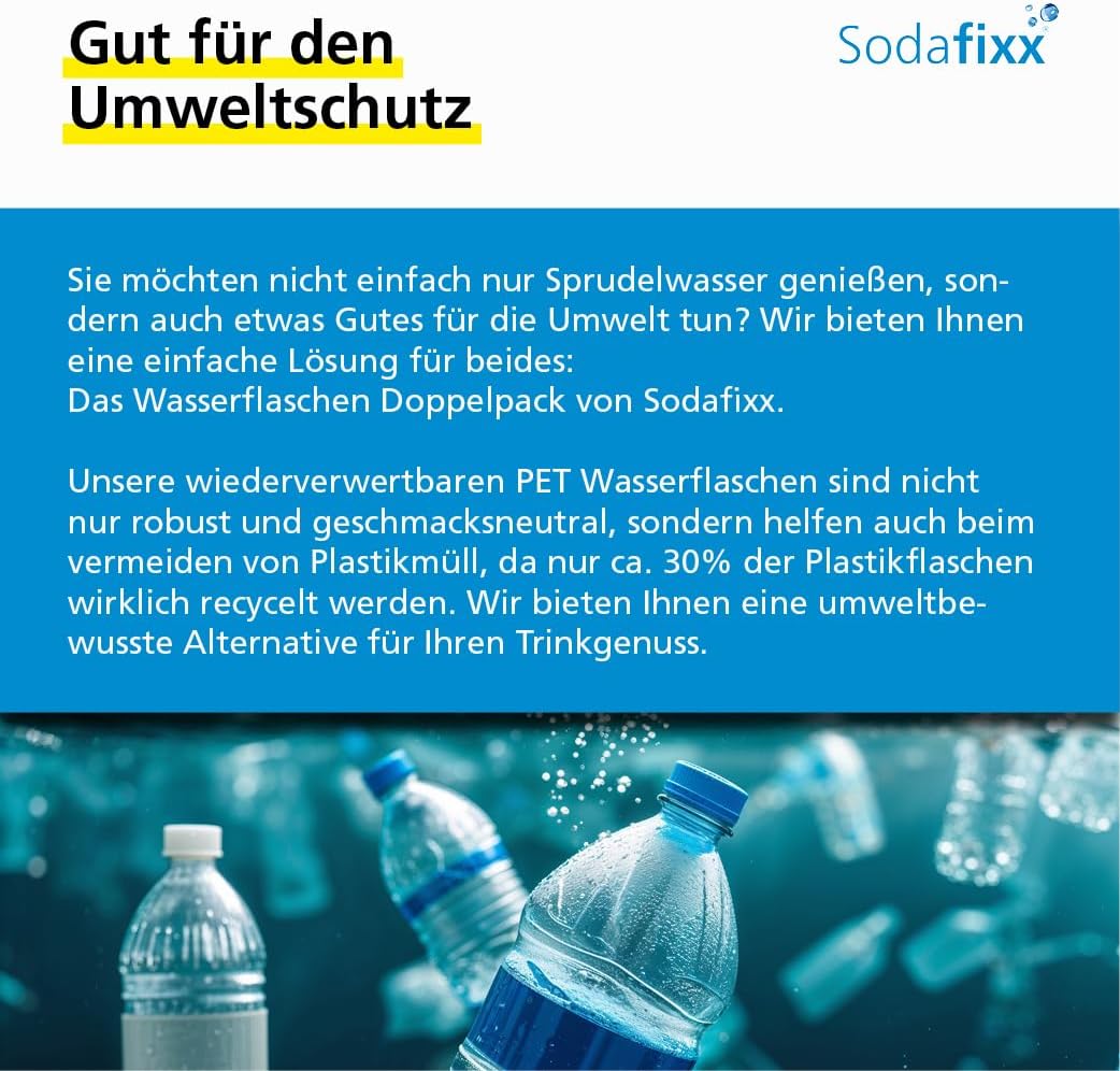 2er-Set Wasserflaschen für Wassersprudler, 2x PET Flaschen