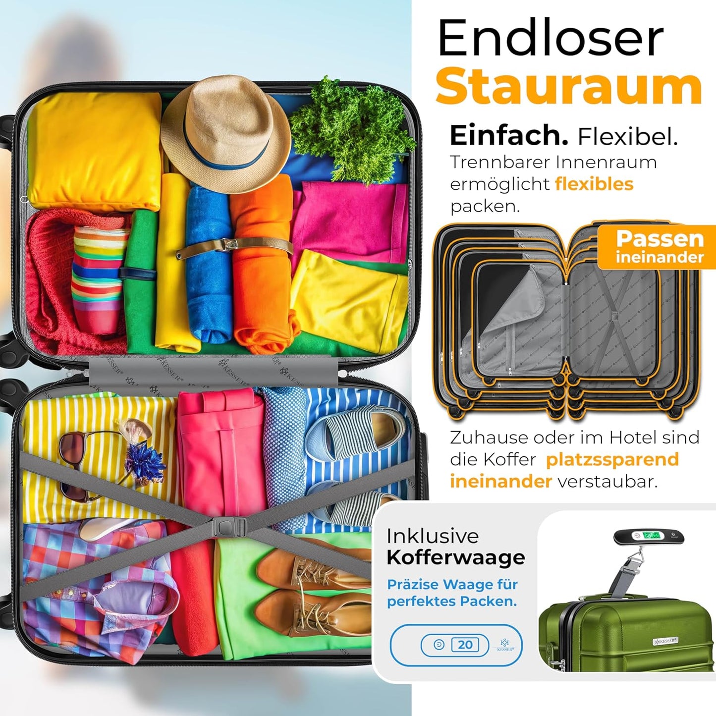 Hartschalenkoffer-Set, Khaki - 3er Set