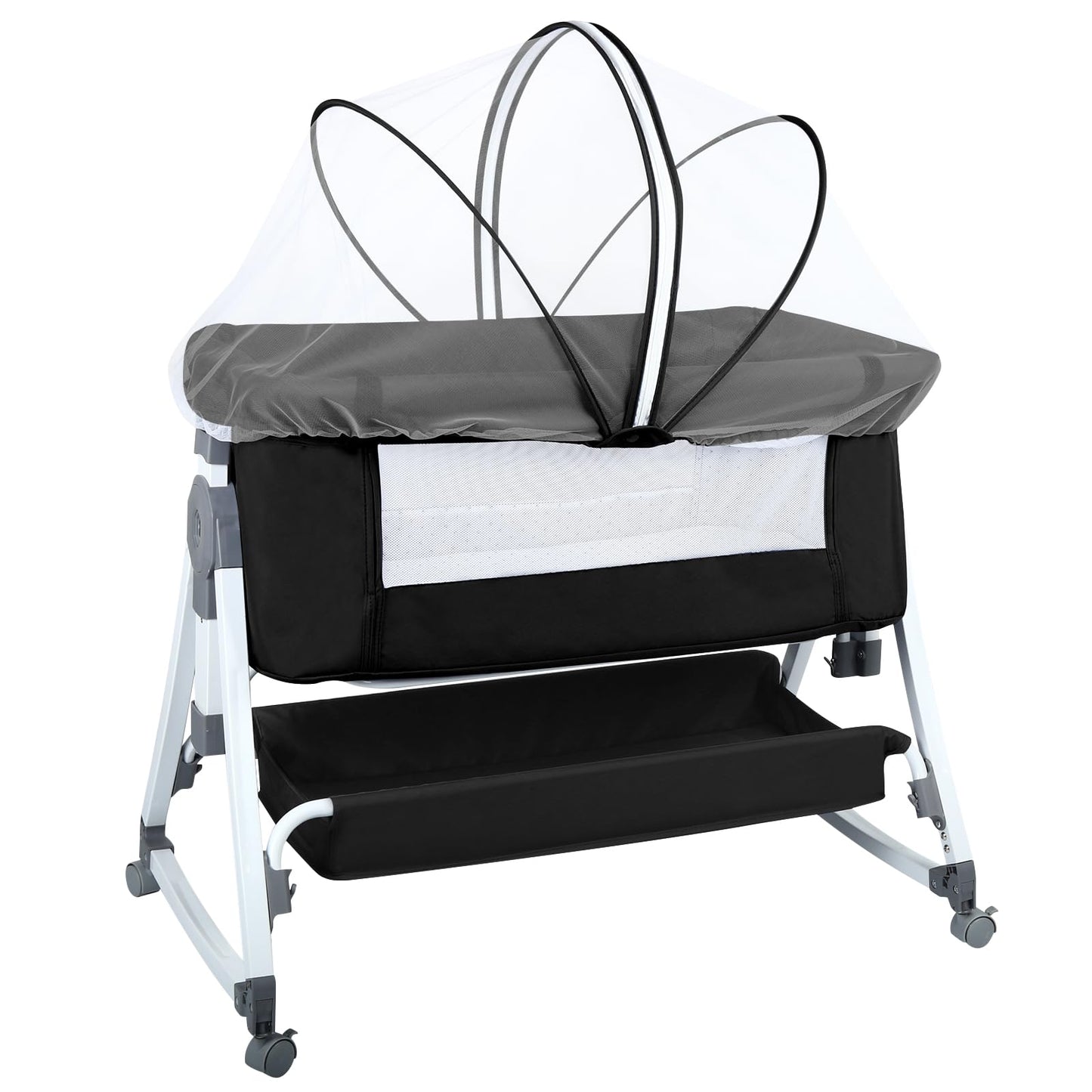 Höhenverstellbares Baby-Beistellbett mit Rollen, 80 X 40 X 100–116 Cm (6 Schwarze Steine)
