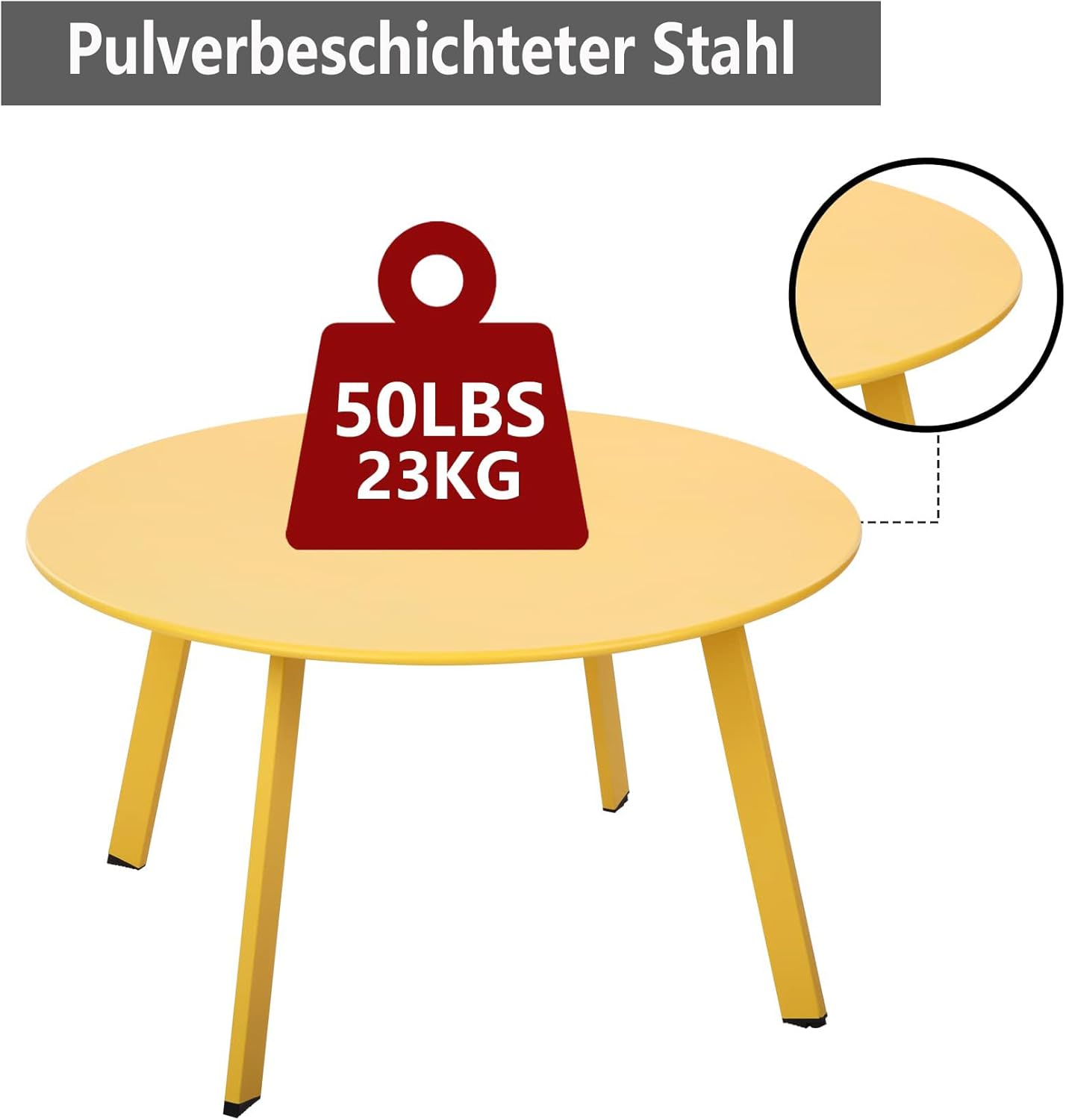 Beistelltisch mit verstellbaren Beinen, Ø 70x40H cm Gelb