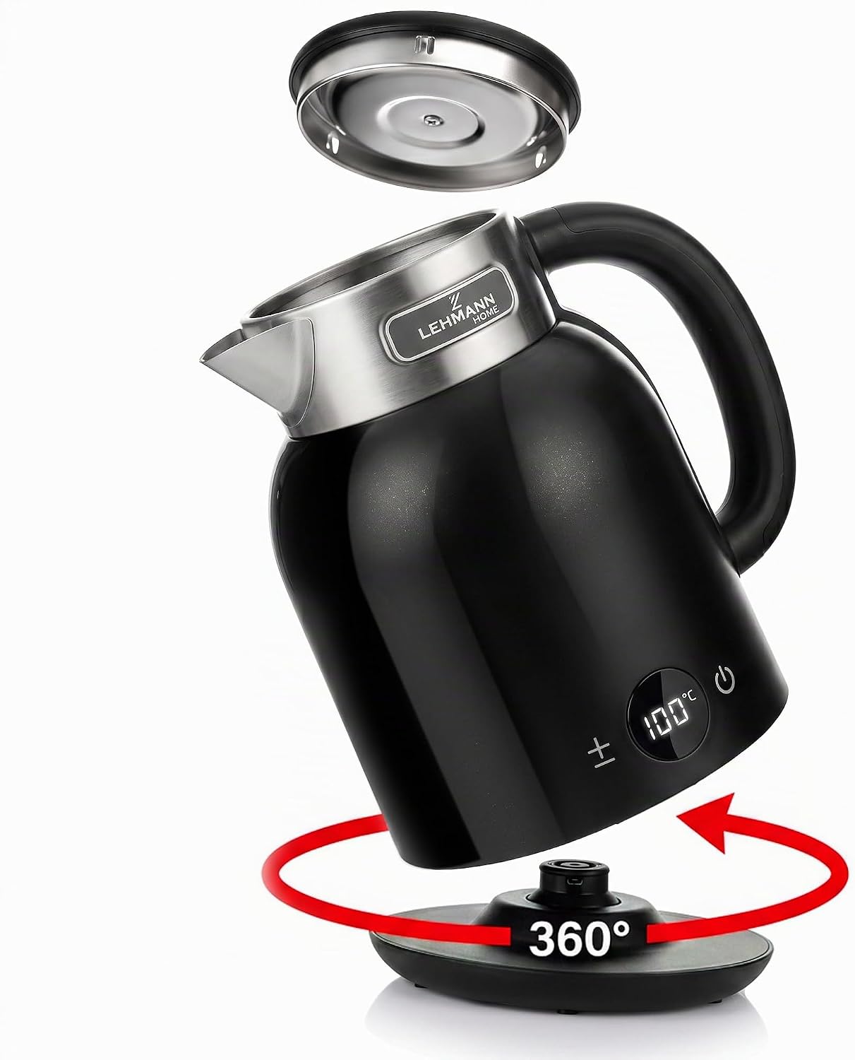 Wasserkocher mit Temperatureinstellung, Schwarz