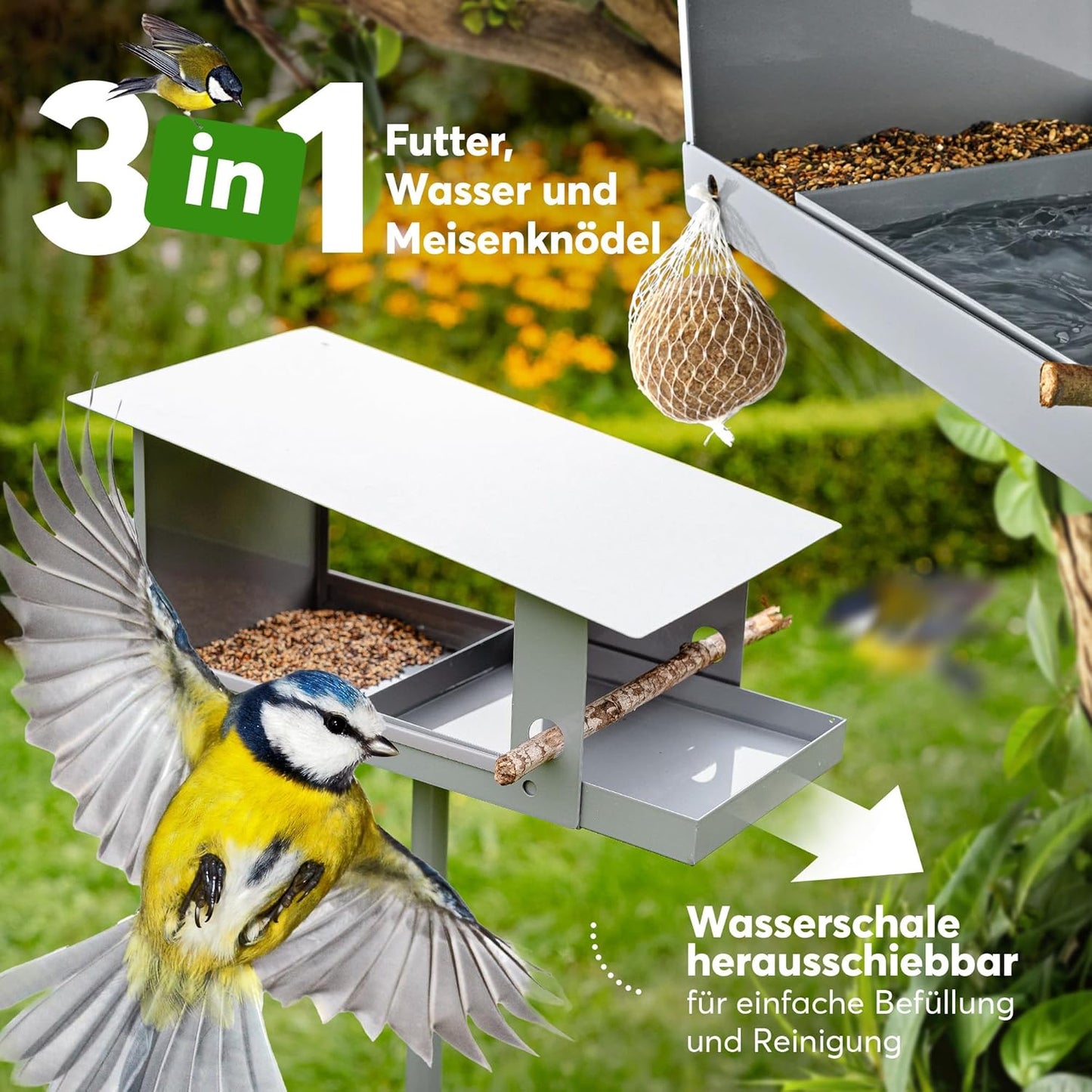 3-in-1 Vogelhaus mit Ständer linthagen, Grau