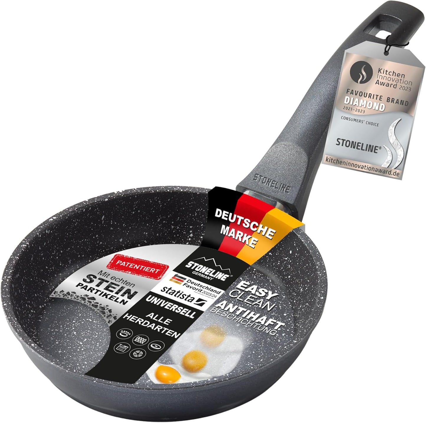 Antihaft-Induktionspfanne 16 cm (kratzfest, Steinpartikel), Grau 16cm
