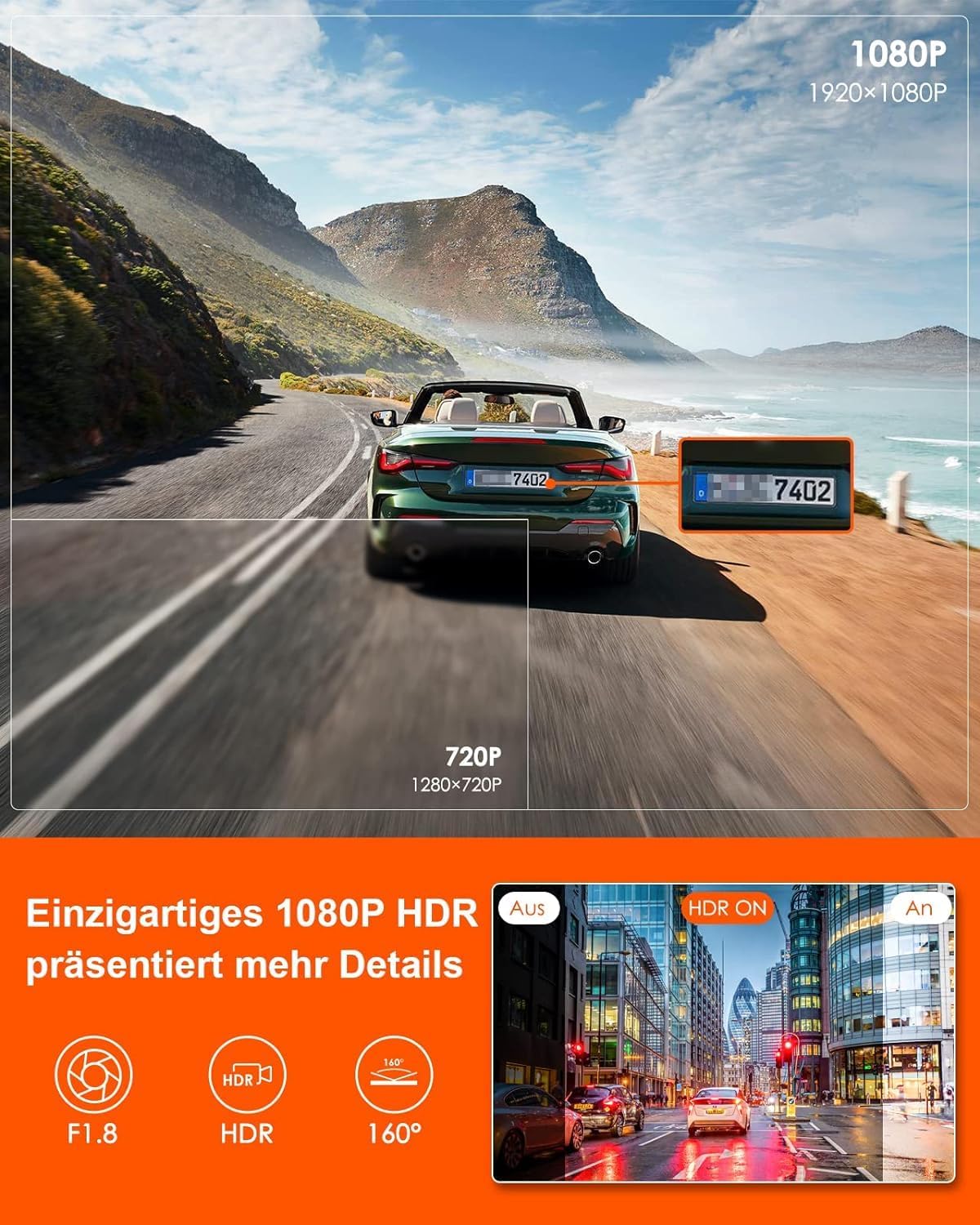 Mini Dashcam E1 lite mit Sprachsteuerung und GPS, Schwarz
