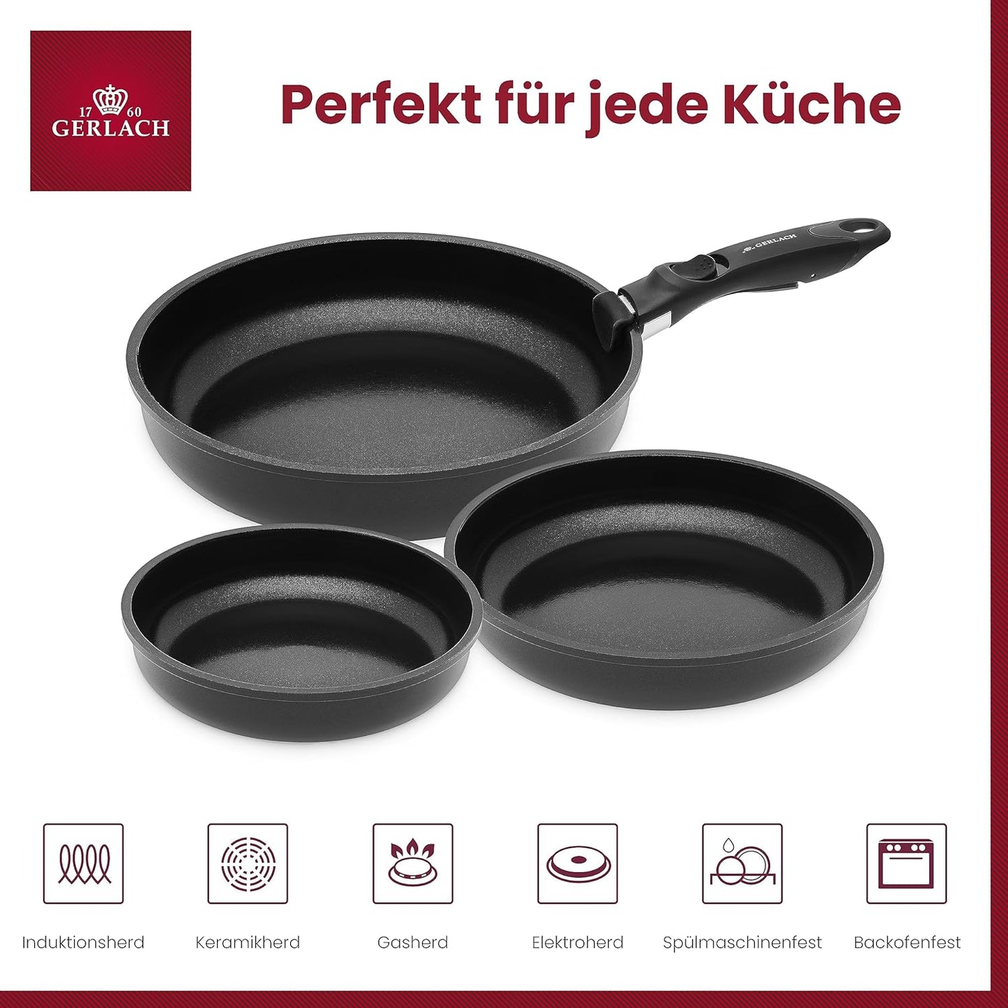 Smart Pfannen-Set 3-teilig, Induktionsgeeignet, mit abnehmbaren Stielen