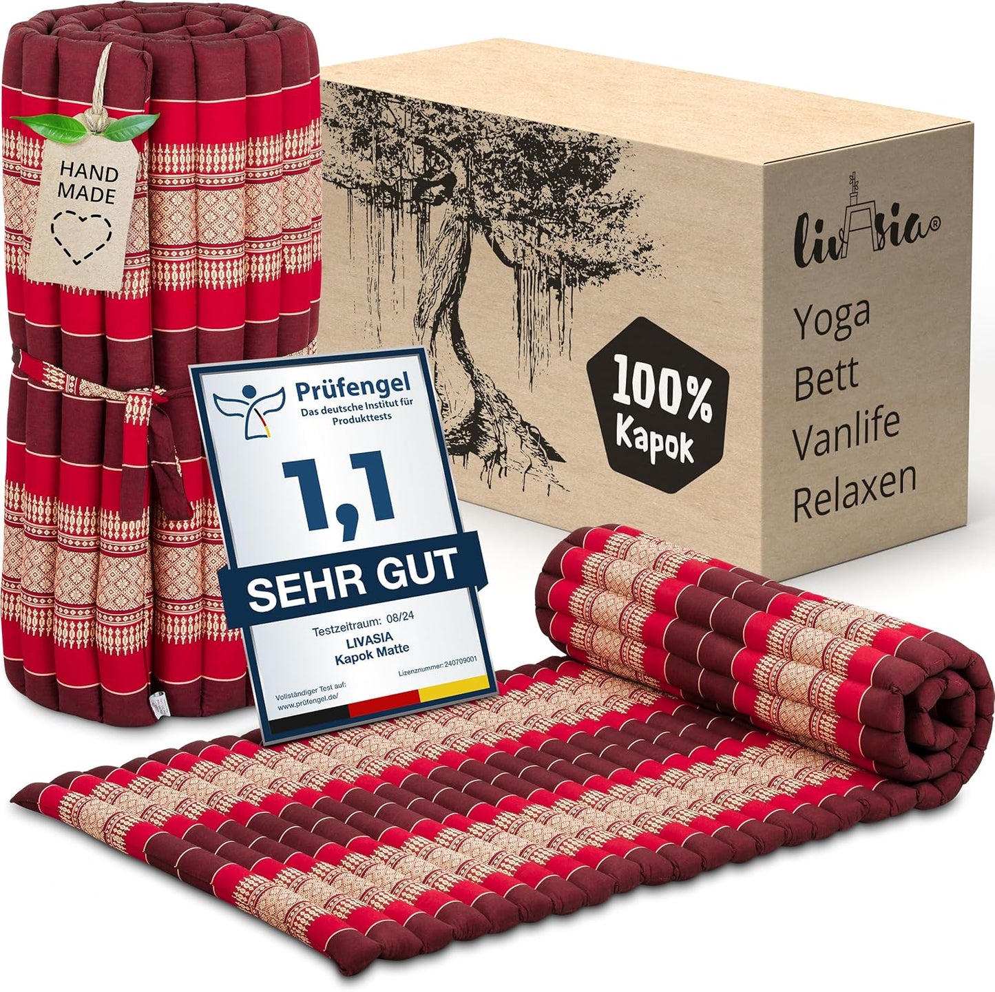 Rollmatratze für Gäste und Reisen (200x110x4,5cm), M (200 x 75 cm) Rubinrot