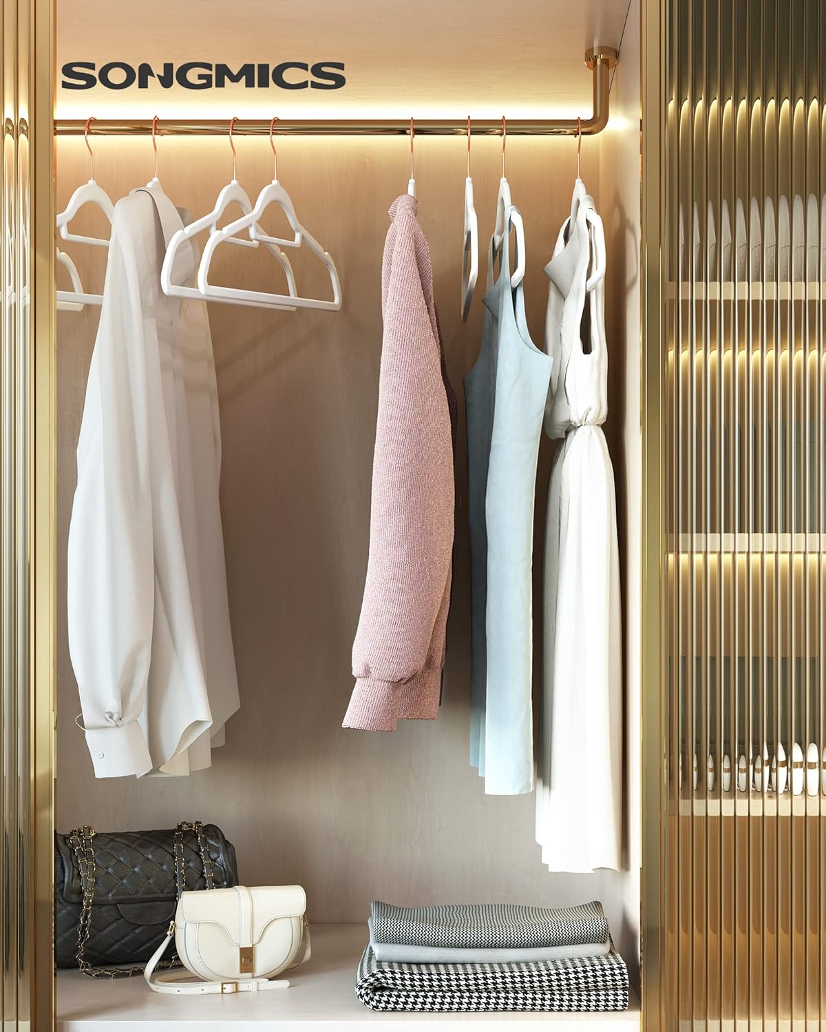 Samt-Kleiderbügel-Set mit rutschfestem Design, Roségold + Weiß 30 Stück