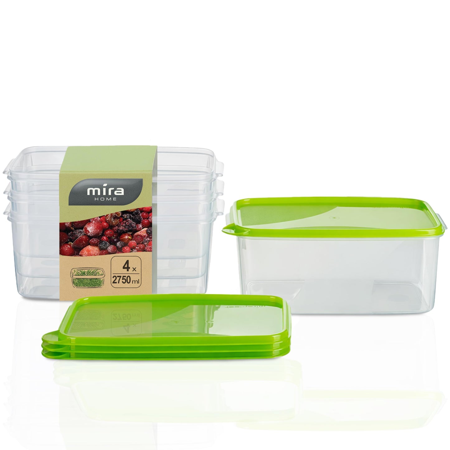 4-teiliges Gefrierdosen-Set, 2,75l Rechteckig Hoch (4 Stk)