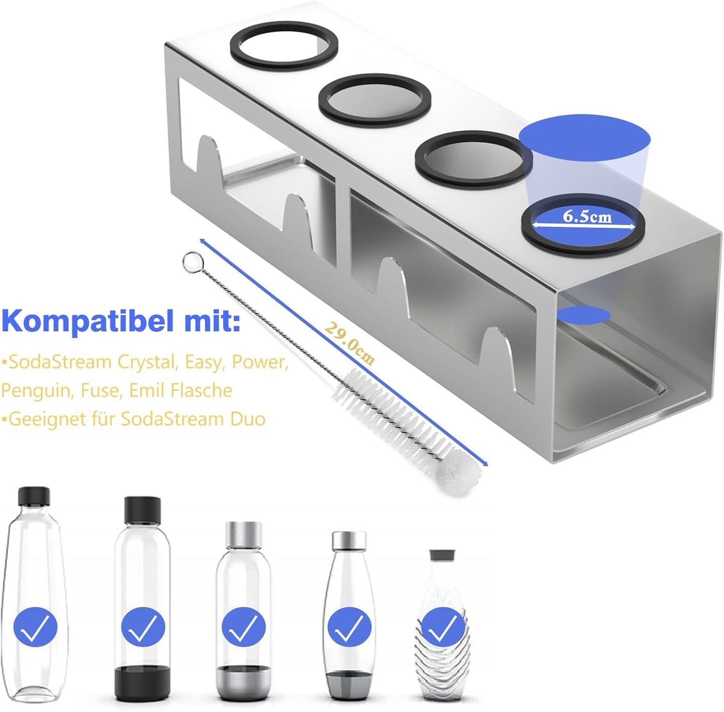 Flaschenhalter Abtropfgestell für SodaStream/Emil Flaschen, Silber 4-Loch