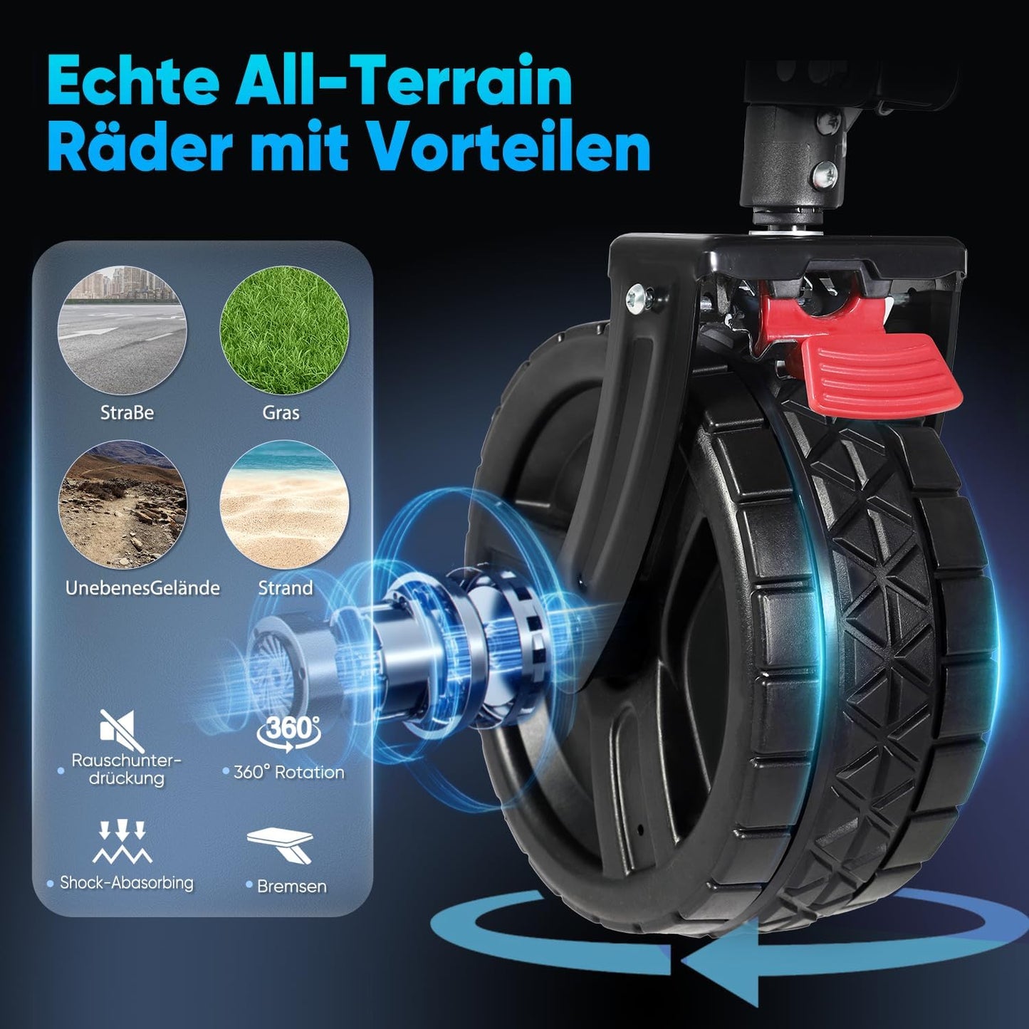 Faltbarer Bollerwagen mit Bremsen und breiten Reifen, Modell: XXL-PlusB 4011, Schwarz 8cm Räder