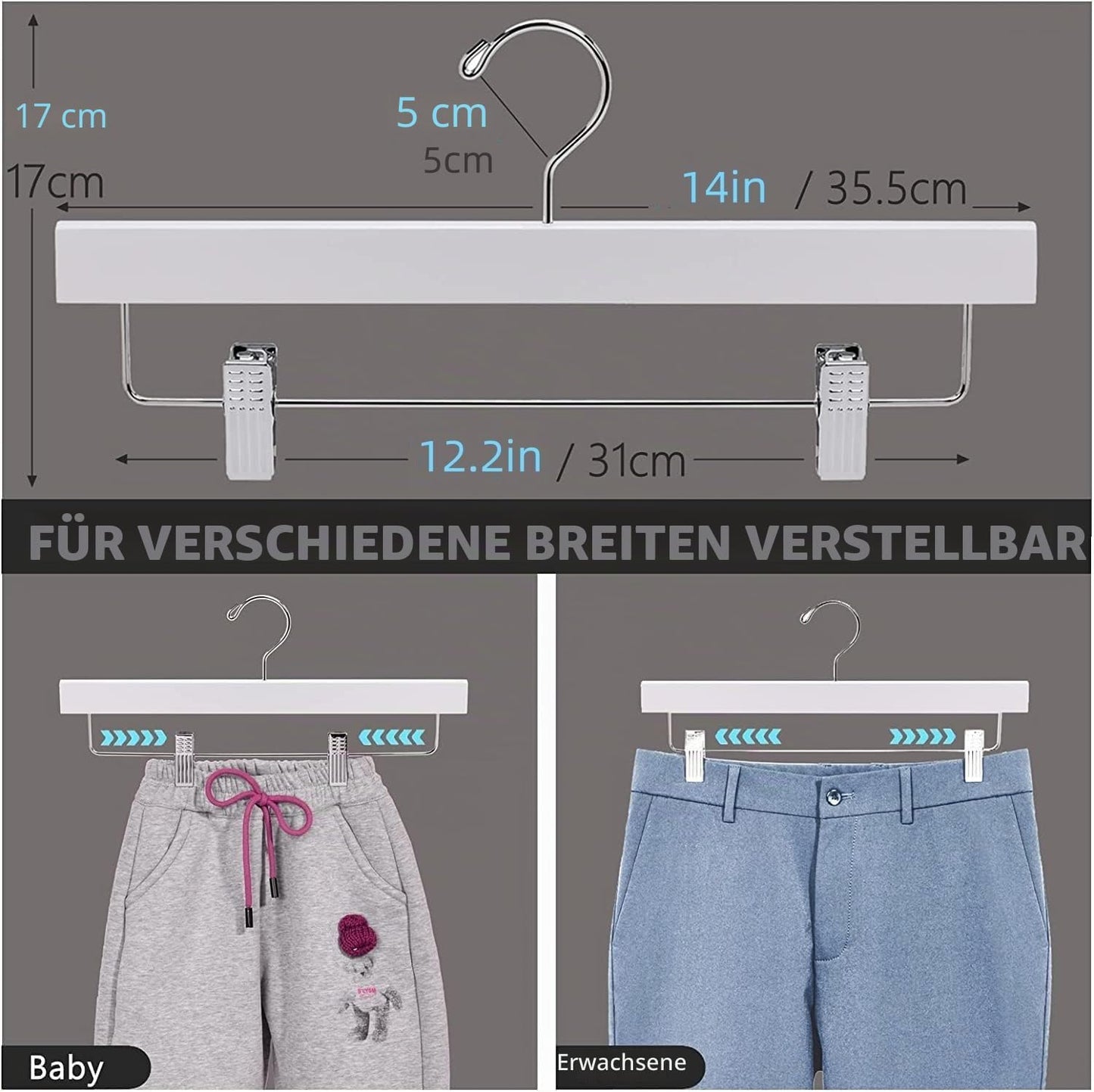 Hosenbügel mit Clips, Weiss 10