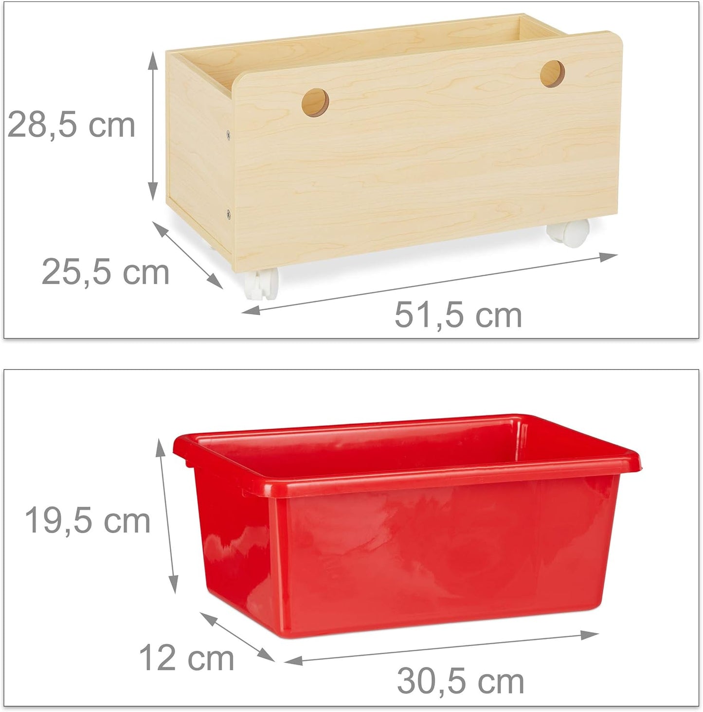Kinderregal mit Kunststoffboxen und Bücherfächern