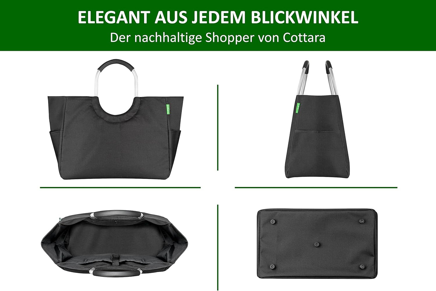 Faltbare Einkaufstasche aus recyceltem Material, Schwarz L