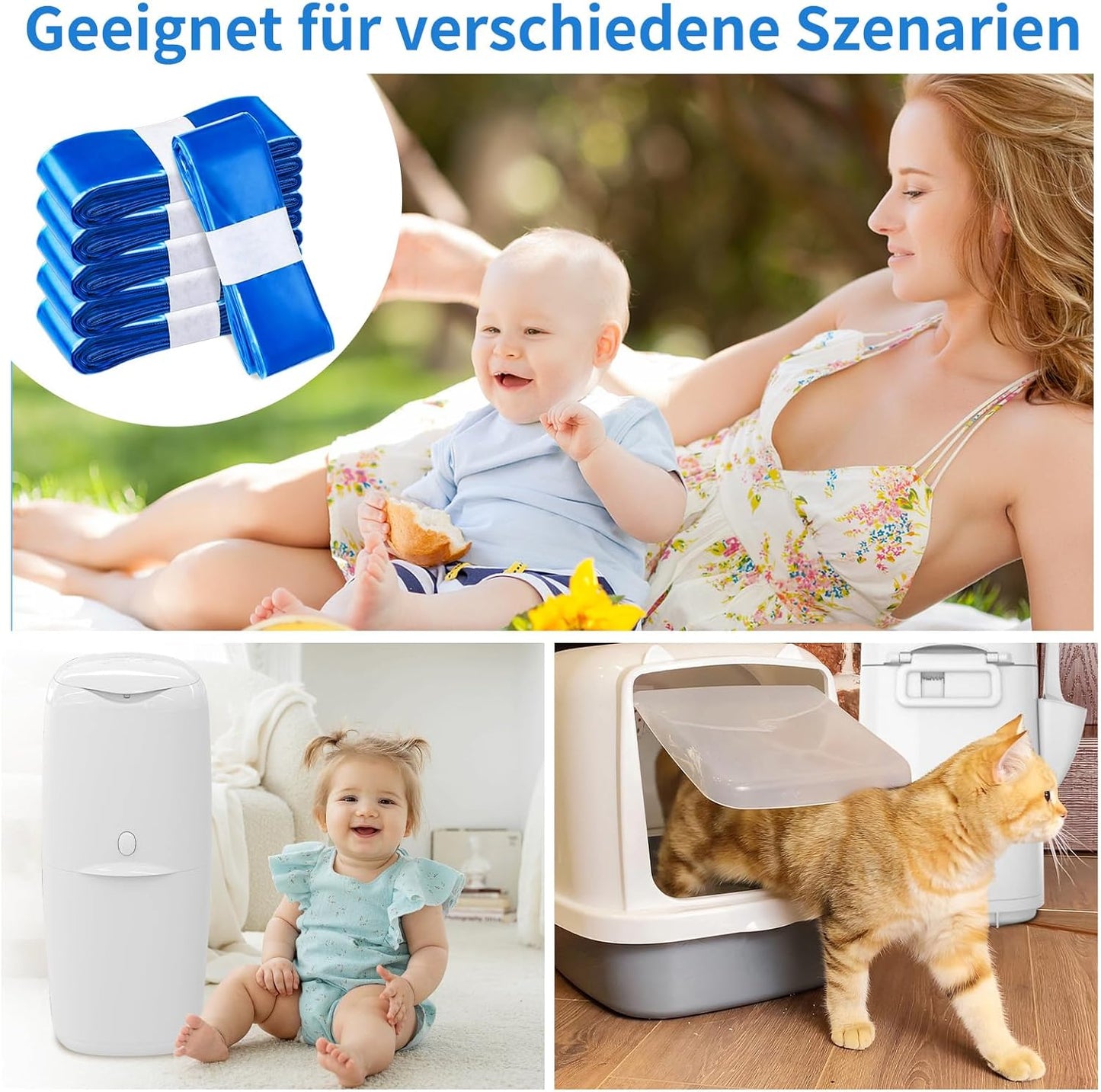 16er-Pack Nachfüllkassetten für Windeleimer, 16 Stück,blau