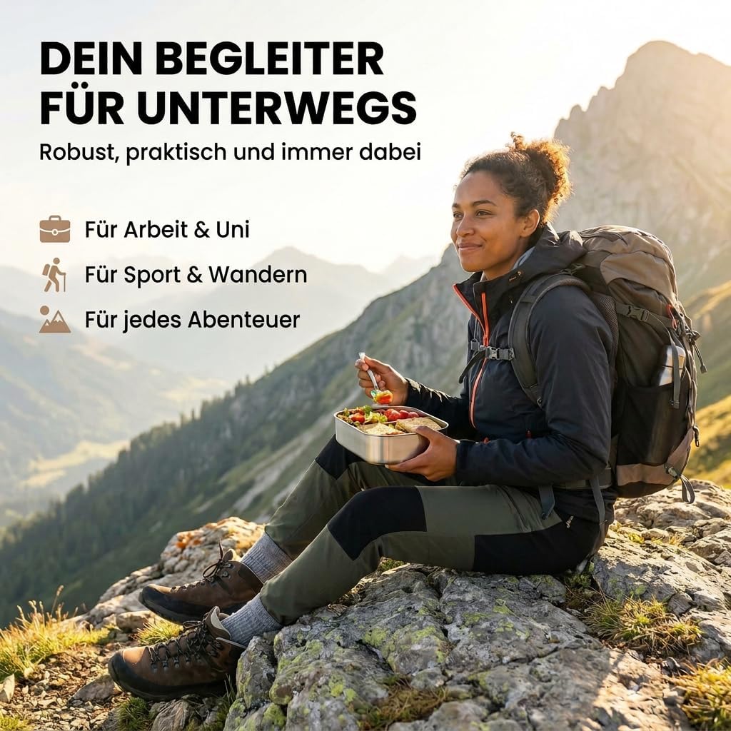 Edelstahl Brotdose, 1400ml / 3 Fächer Edelstahl