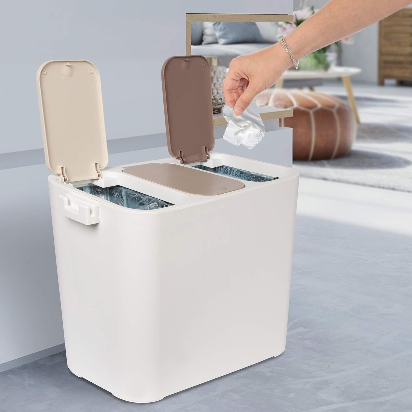 Mülltrennsystem Ben, Creme-Beige-Braun 27 Liter