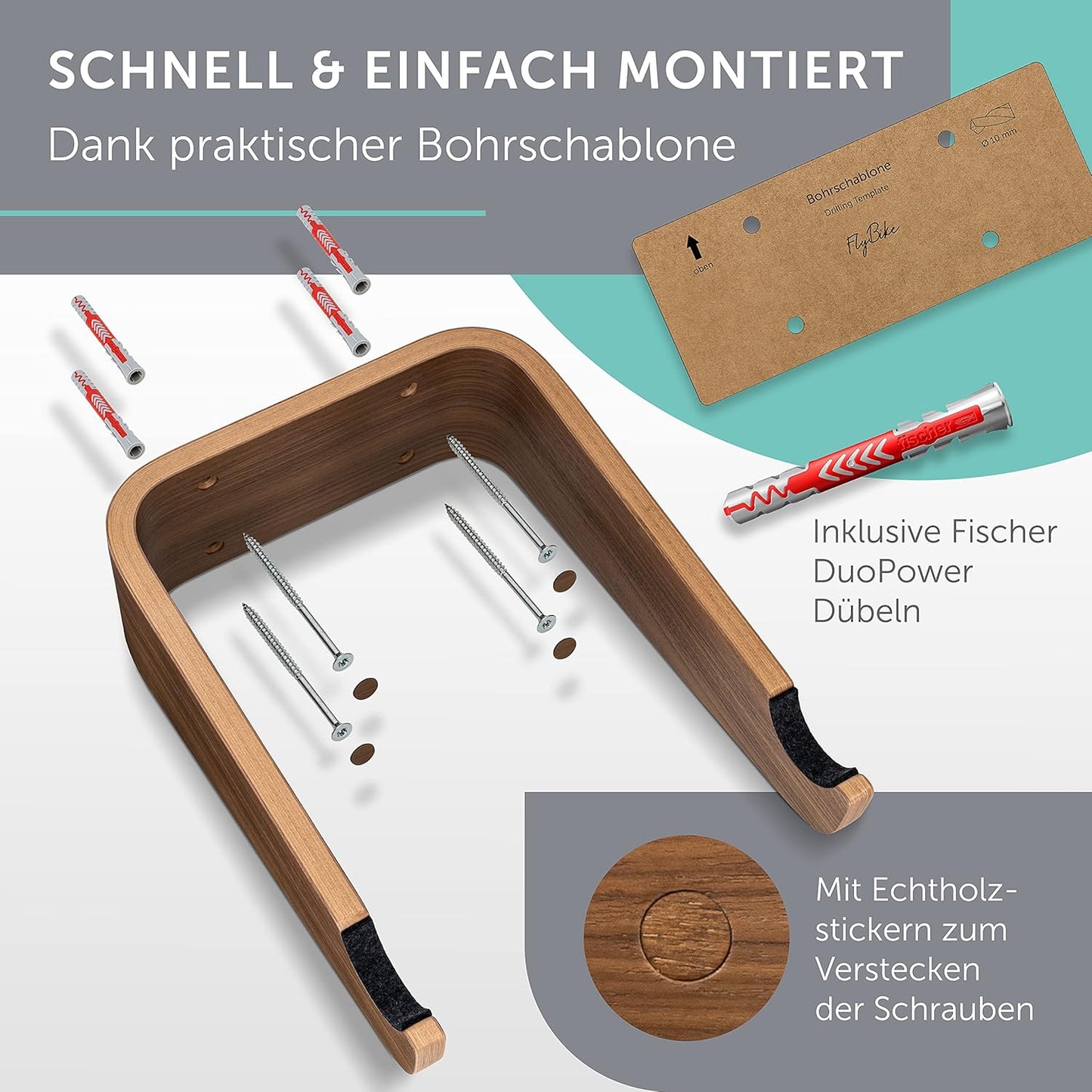 Velo-Wandhalterung FlyBike M, M (bis 62cm Lenkerbreite) Nussbaum | Anthrazit
