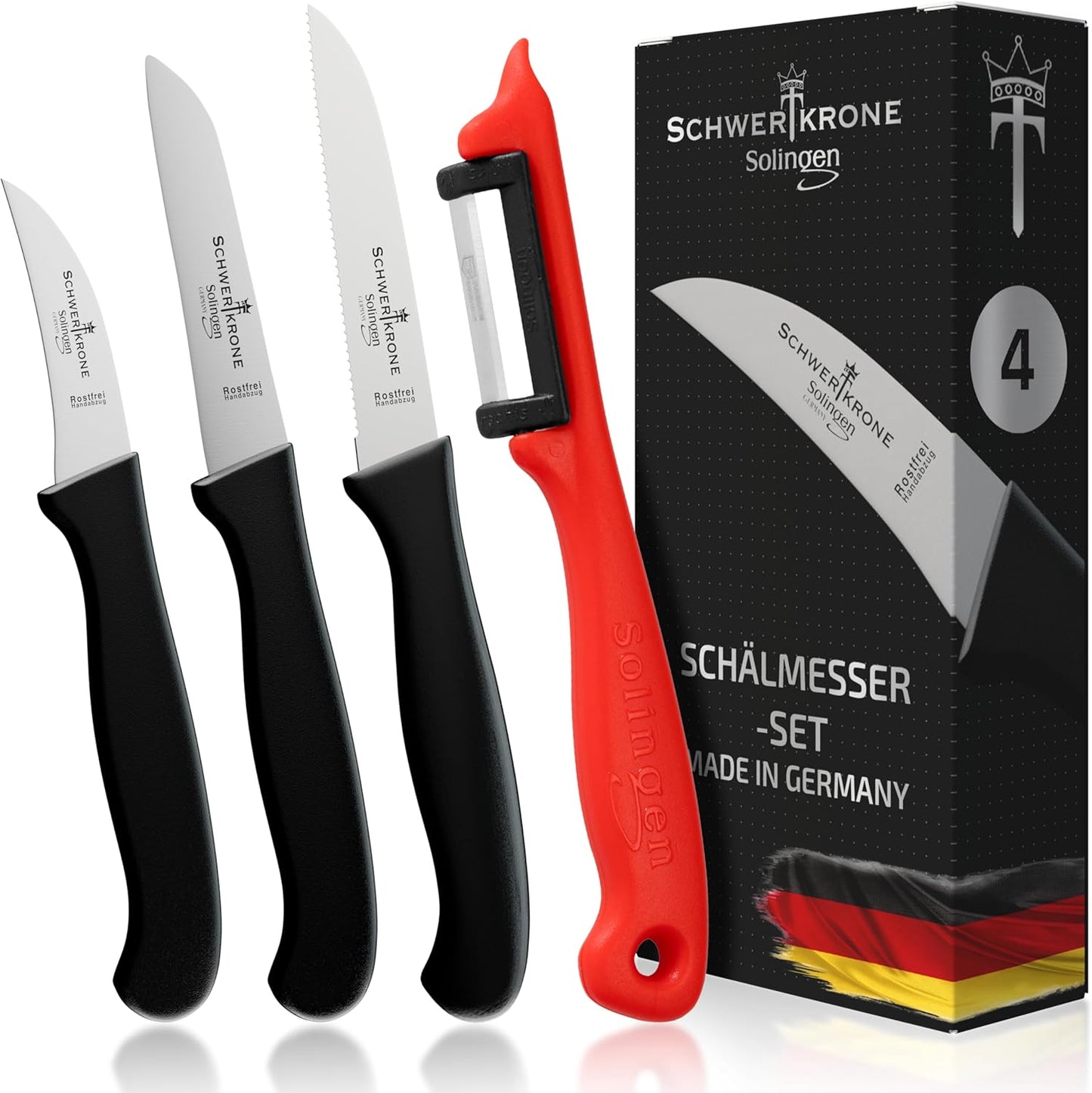 Vierteiliges Schälmesser Set, 3er Set mit Sparschäler
