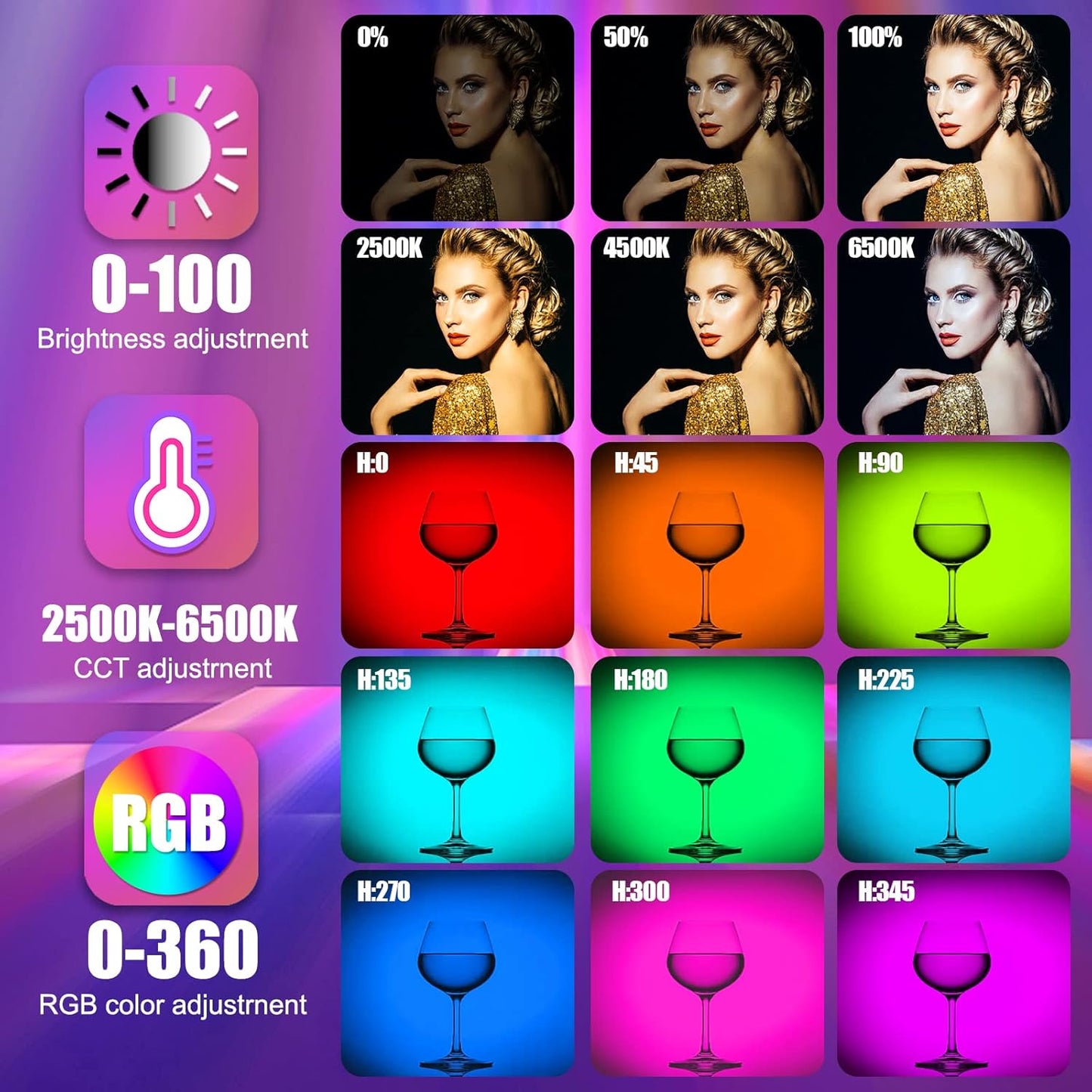 P400 RGB-Videoleuchte mit Effekten für Fotografie