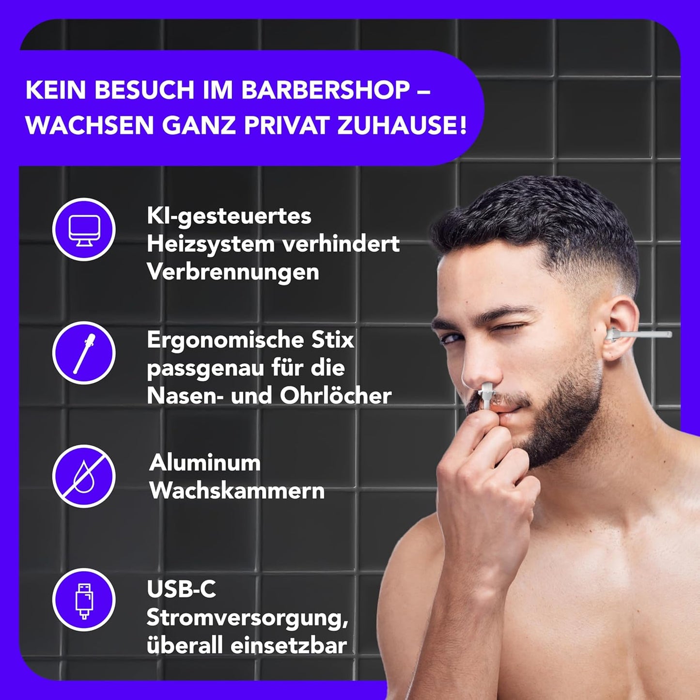 WaxxPod Ohren- & Nasenhaar-Wachs-Set mit USB Mini Wärmer