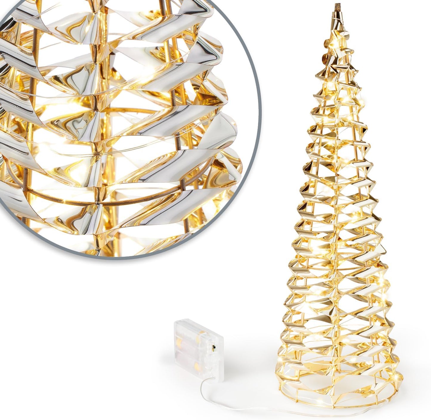 2er-Set LED-Deko-Pyramiden, 2 Stück - Goldfarben - Kegel 40cm