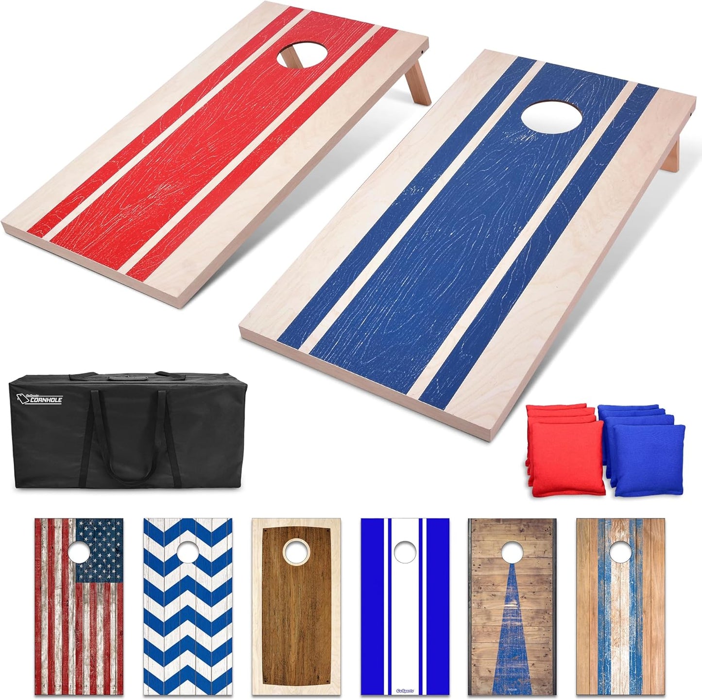 Classic Cornhole Set mit 8 Säcken und Tasche, 1,2 x 6,1 m großes Holzdesign