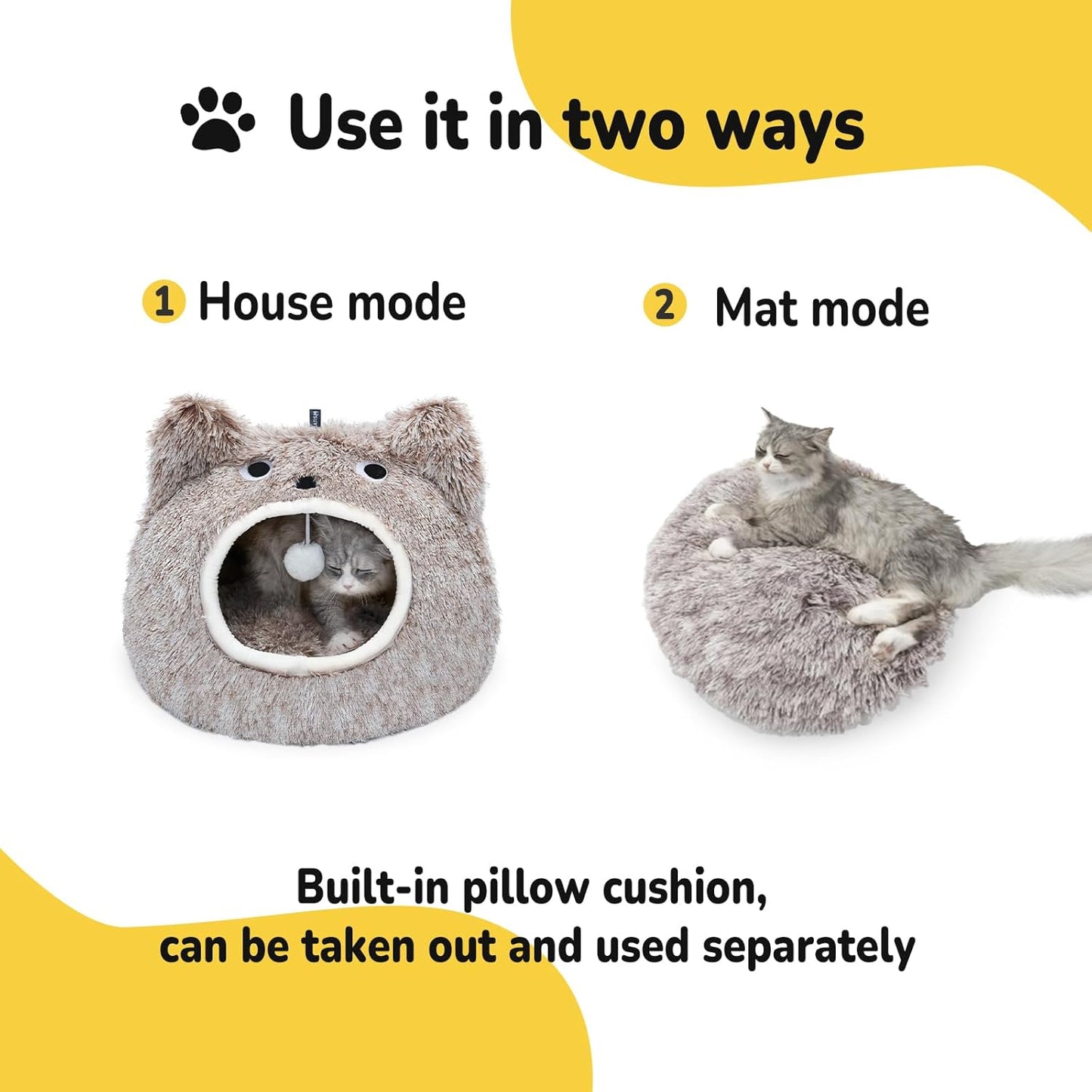 Katzenhöhle Plüsch-Kuschelbett, 25L*25W*30H cm Kaffeefarbe