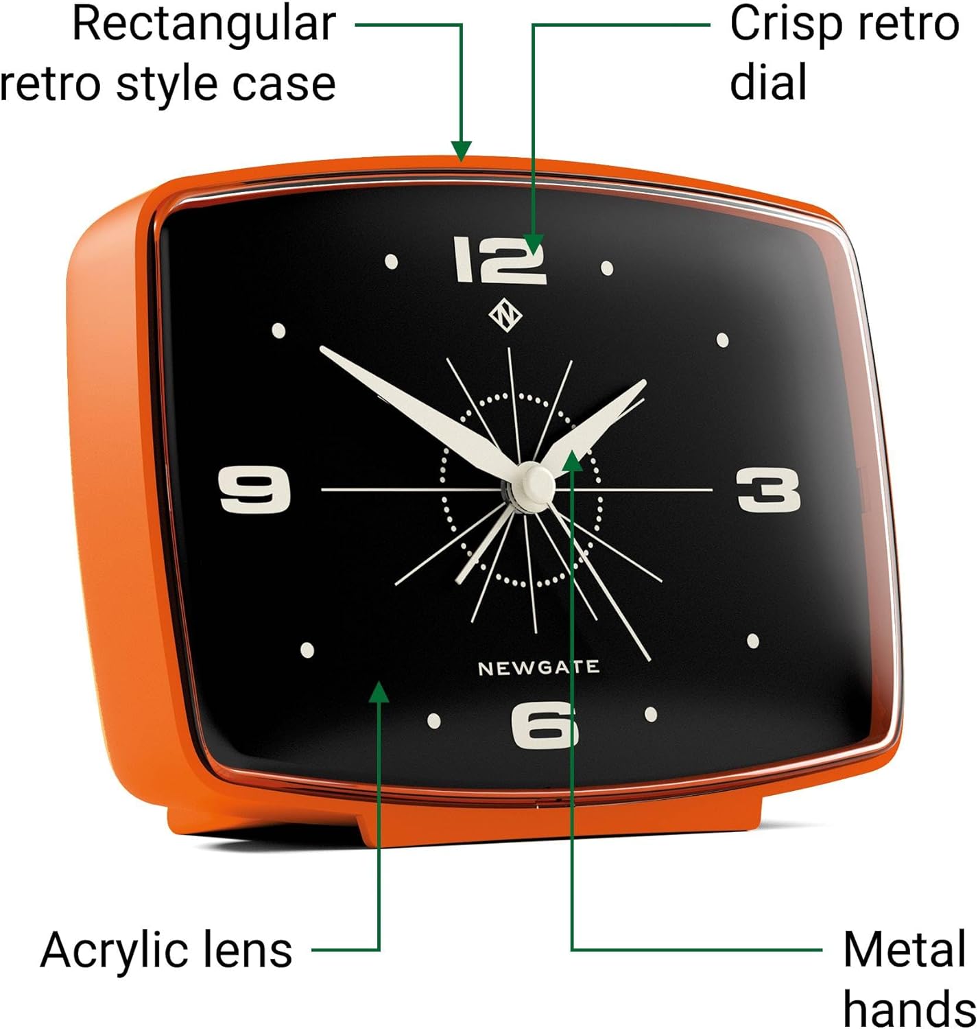 Brooklyn Retro-Wecker im Mid-Century-Design, Matt Orange