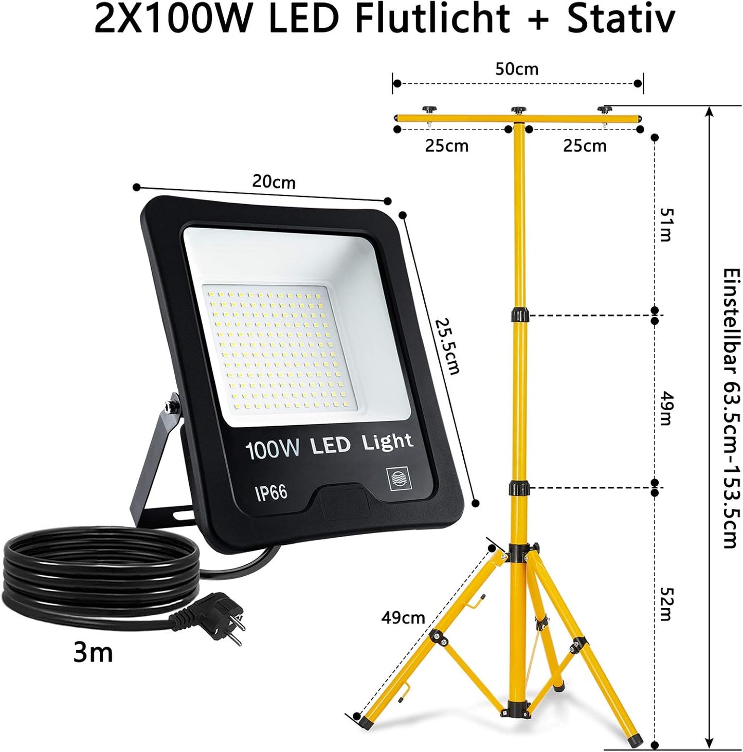 LED-Arbeitsstrahler mit Stativ, Warmweiß 100W, mit Stativ