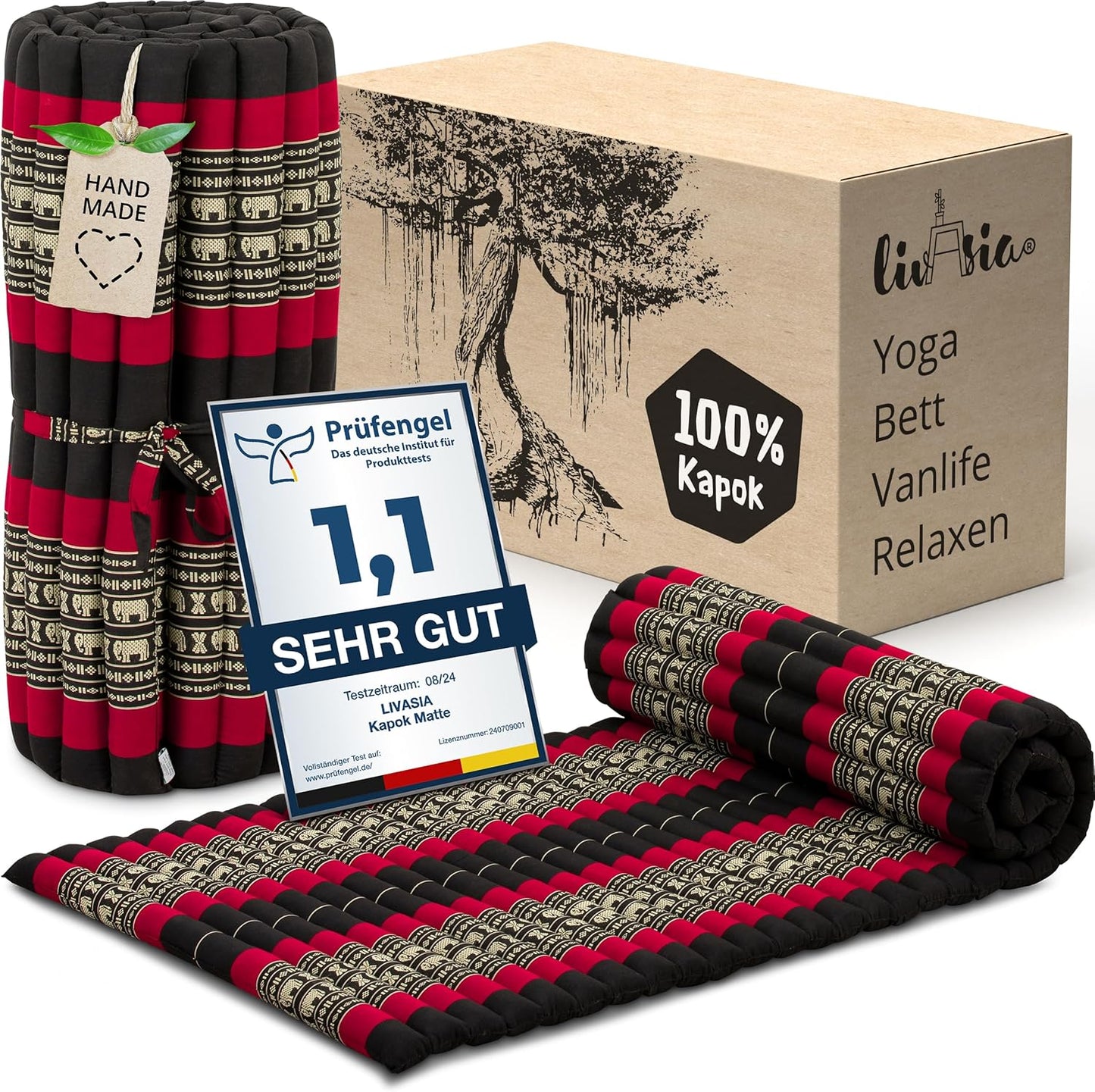 Rollmatratze Gästebett für 1 Person (200x75cm), M (200 x 75 cm) Schwarz/Elefanten