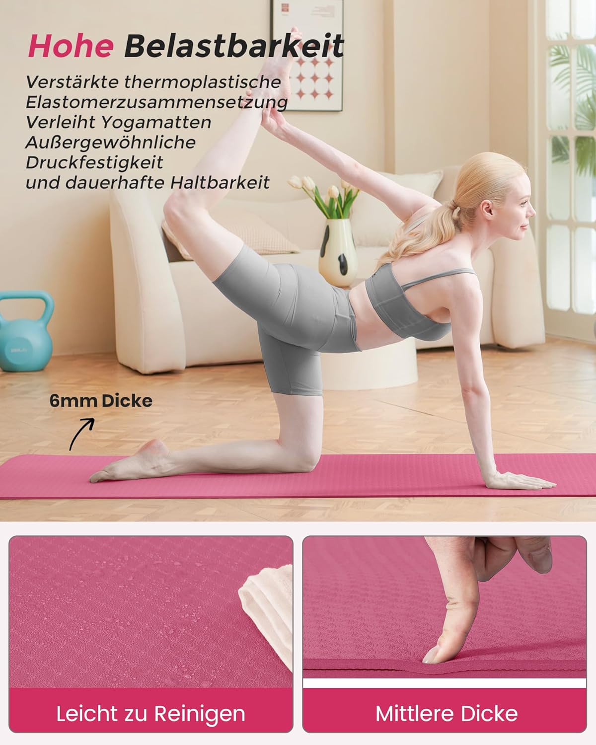 Rutschfest Fitnessmatte, Pflaume 183 x 61 x 0.6 cm