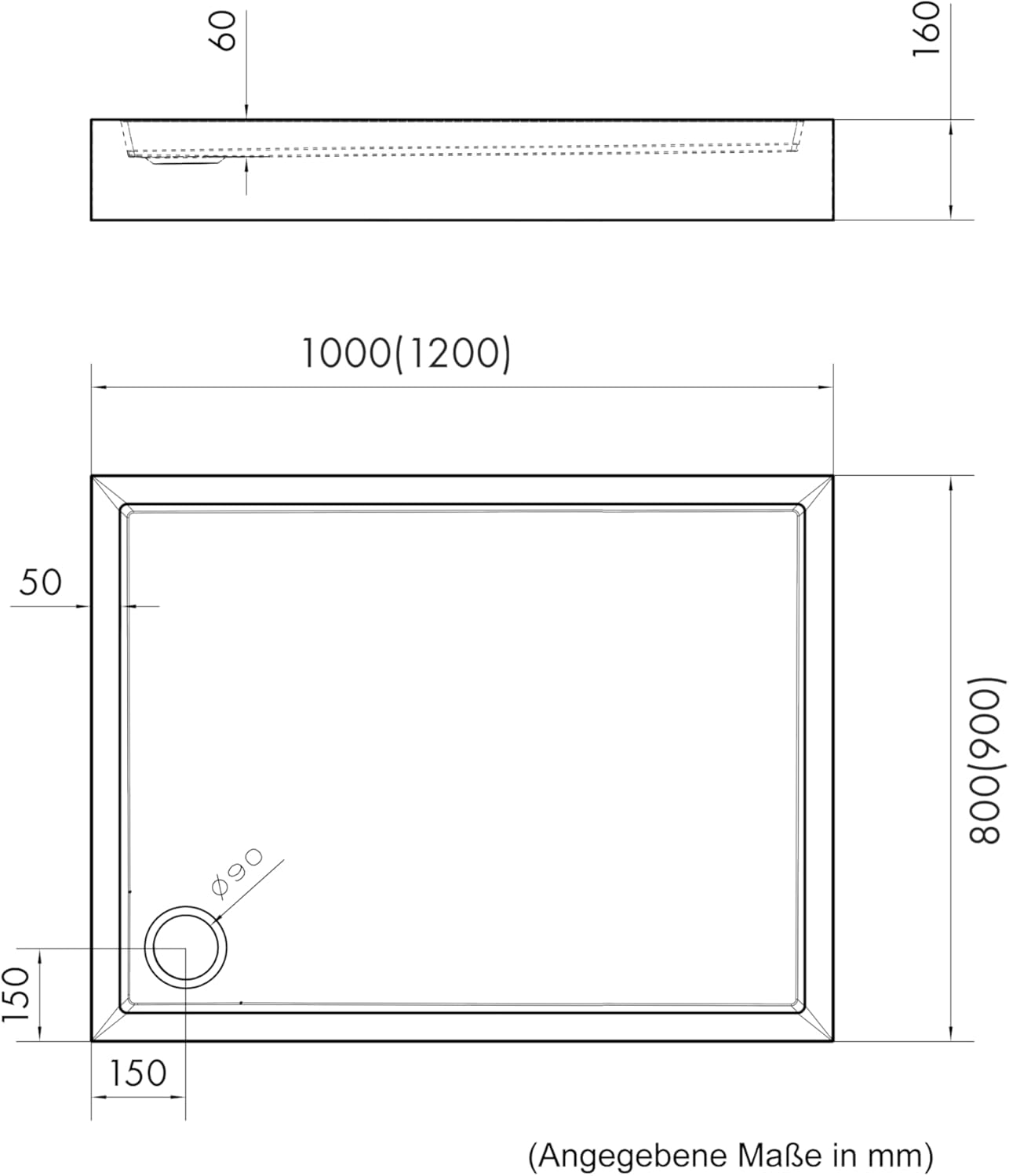 Duschwanne Elegana mit LeakProtect inkl. Ablaufgarnitur/Siphon, Smooth White / Ablauf A49cr 80 x 100 cm