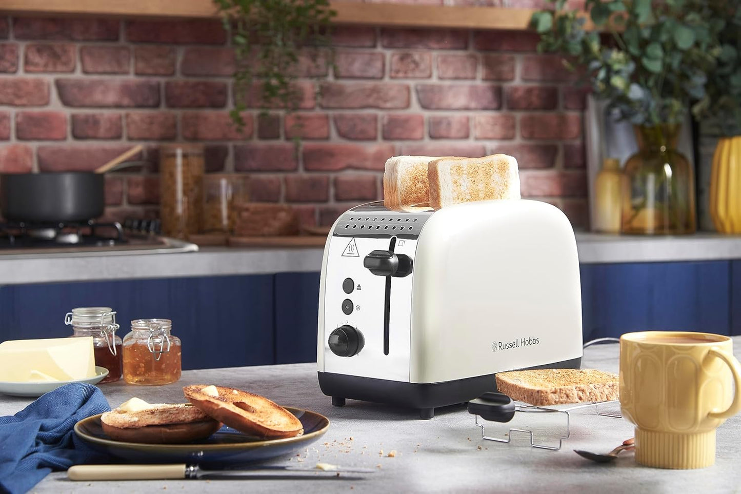 Toaster 26551-56 mit Brötchenaufsatz und Auftaufunktion, Creme