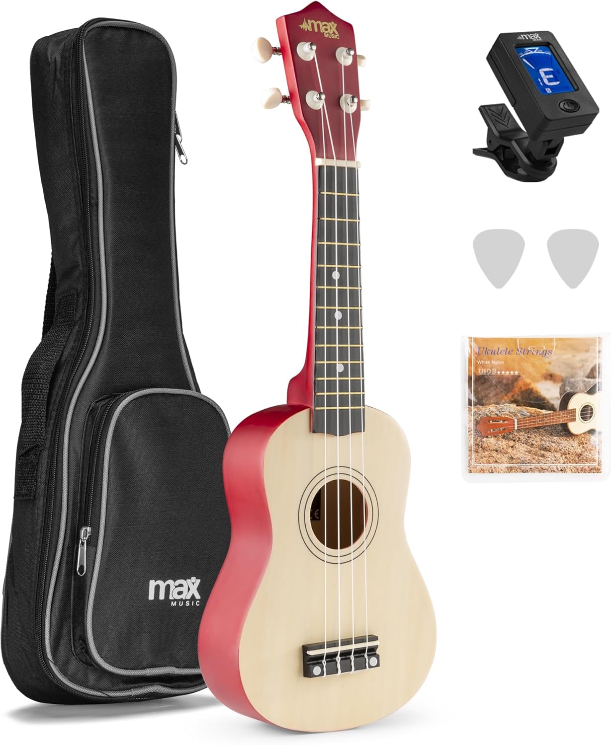 Ukulele-Komplett-Set mit Zubehör für Anfänger, Naturell