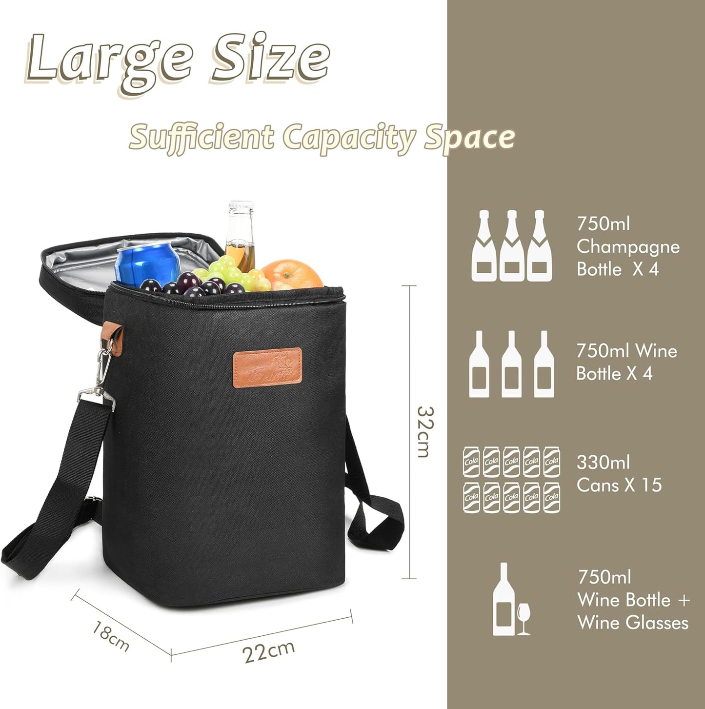 Isolierte Weinkühltasche für 4 Flaschen, Kühlschrank für 4 Flaschen - Schwarz