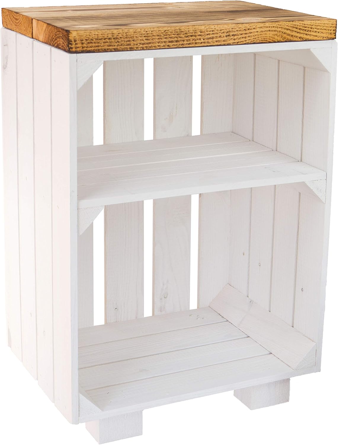 Abstelltisch mit Flaschenablage, Weiss mit Geflammten Planken