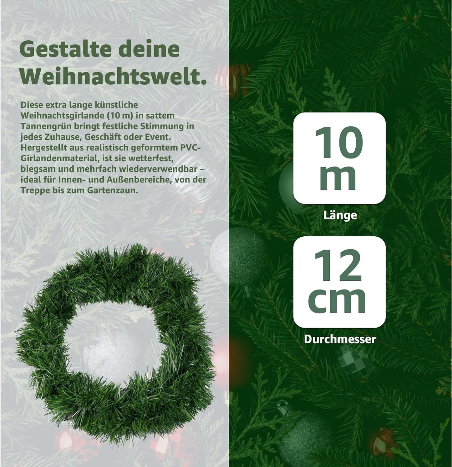 3-teiliges Weihnachtsgirlande Set, 3x grün
