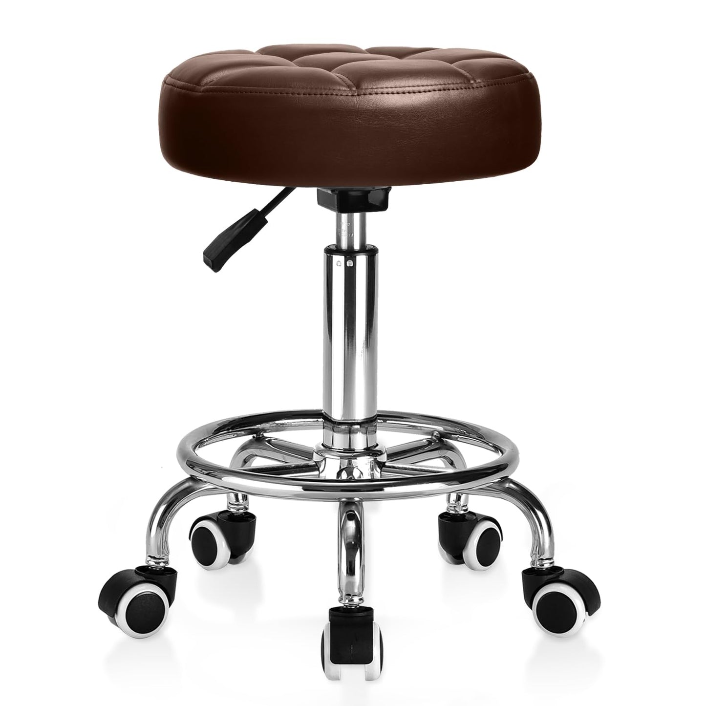 Höhenverstellbarer Rollhocker mit Rollen und Fussstütze, Braun1