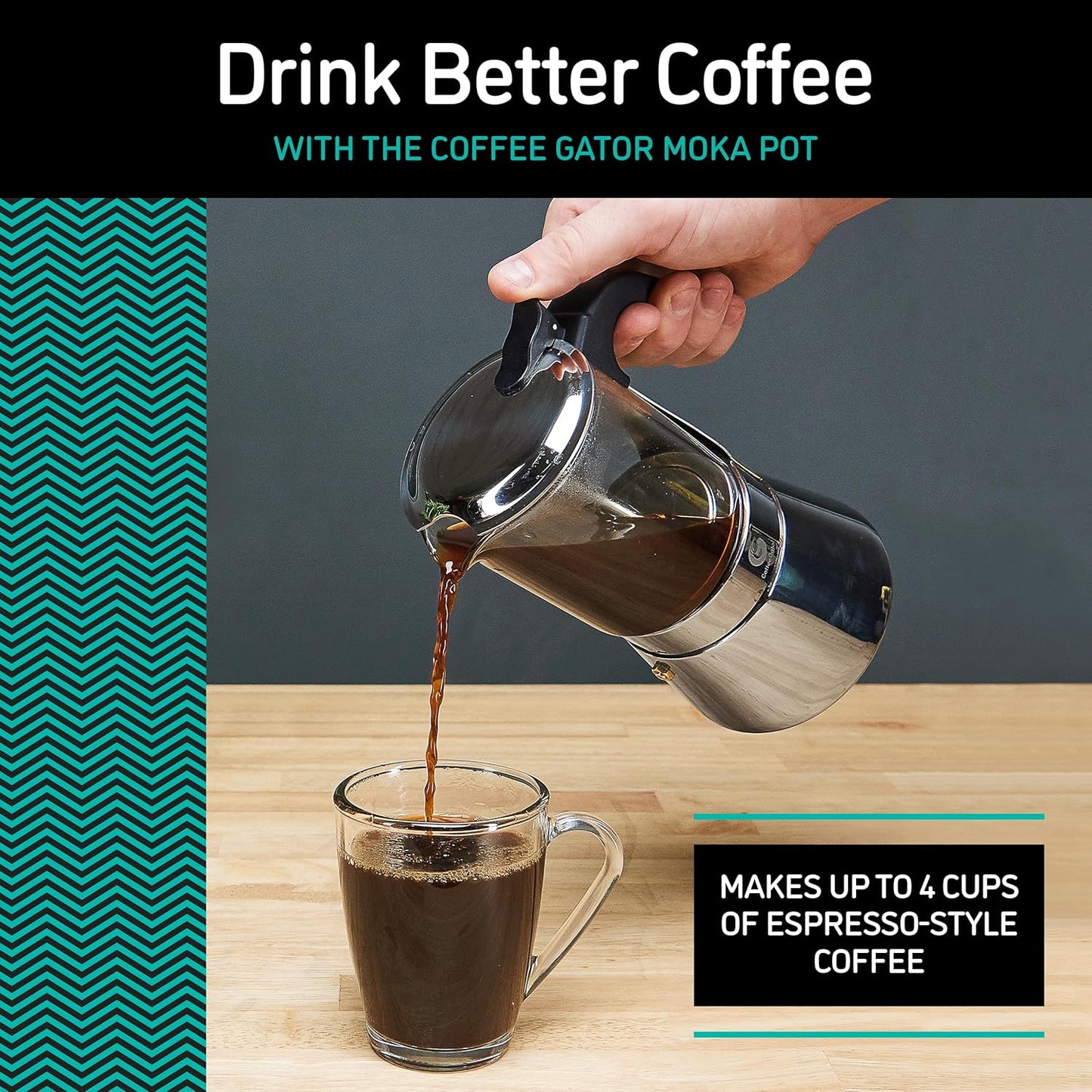 Espressokocher aus Glas für 4 Tassen, Edelstahl 4 Tasse/200ml